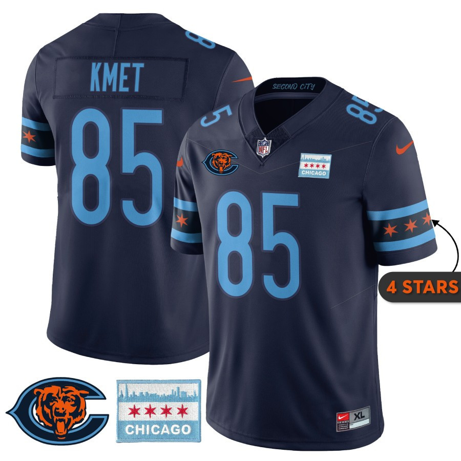 Cole Kmet MenÃ¯Â¿Â½s Chicago Bears City Edition Navy Jersey - All Stitched