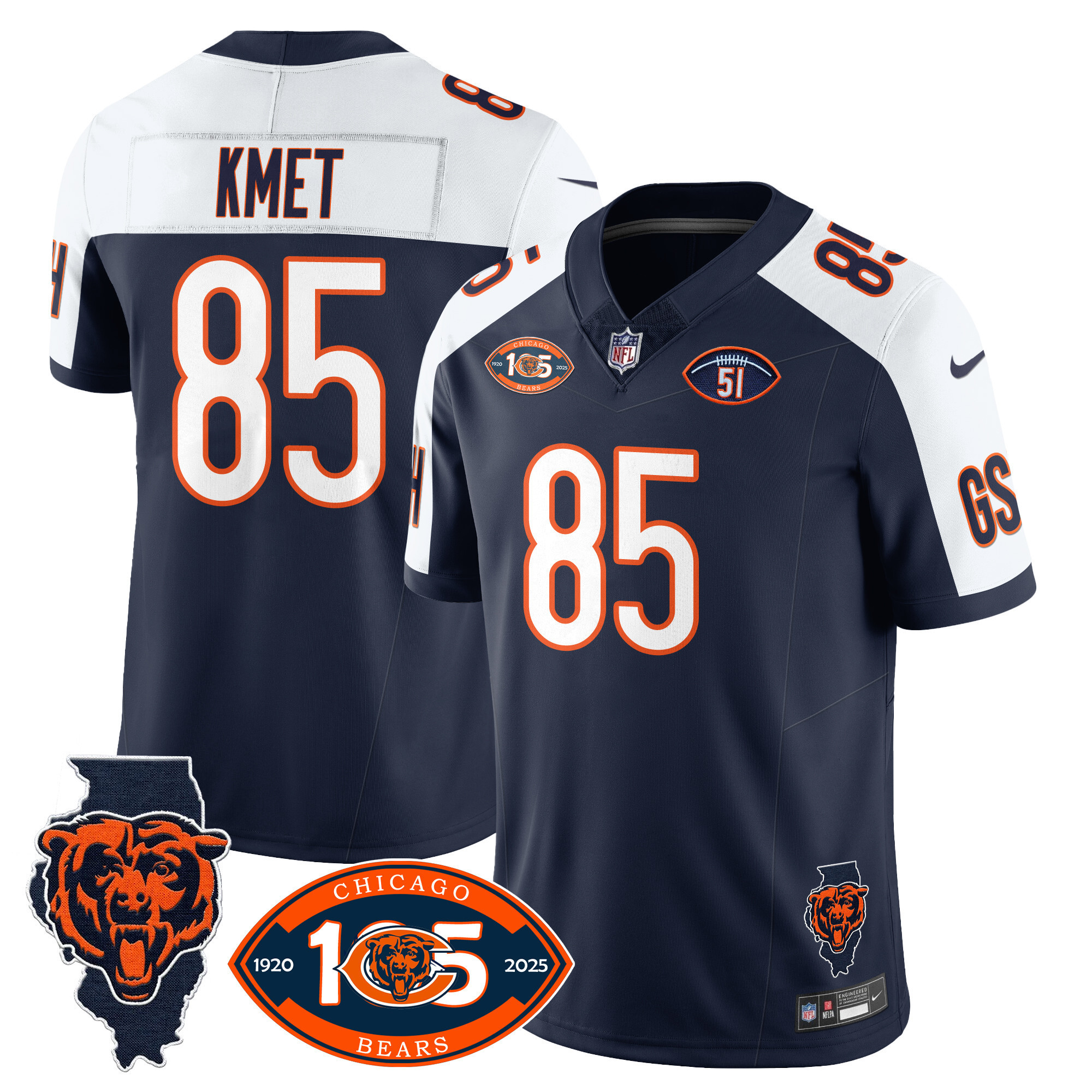 Cole Kmet Men's Chicago Bears 1920-2025 The Chicago Bears Vapor Limited Navy Alternate Jersey - All Stitched