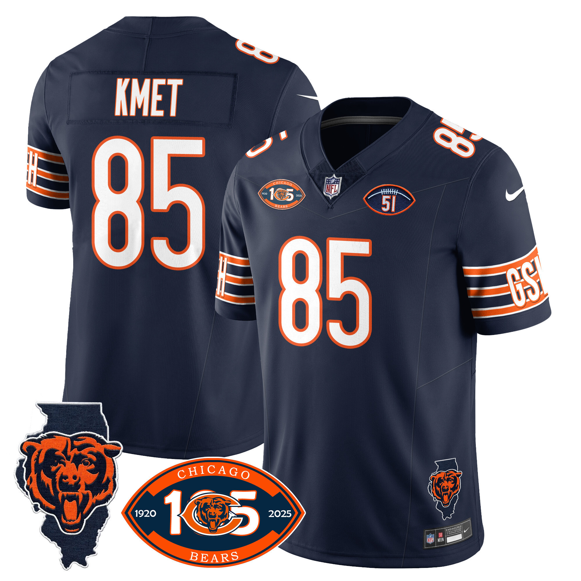 Cole Kmet Men's Chicago Bears 1920-2025 The Chicago Bears Vapor Limited Navy Jersey - All Stitched