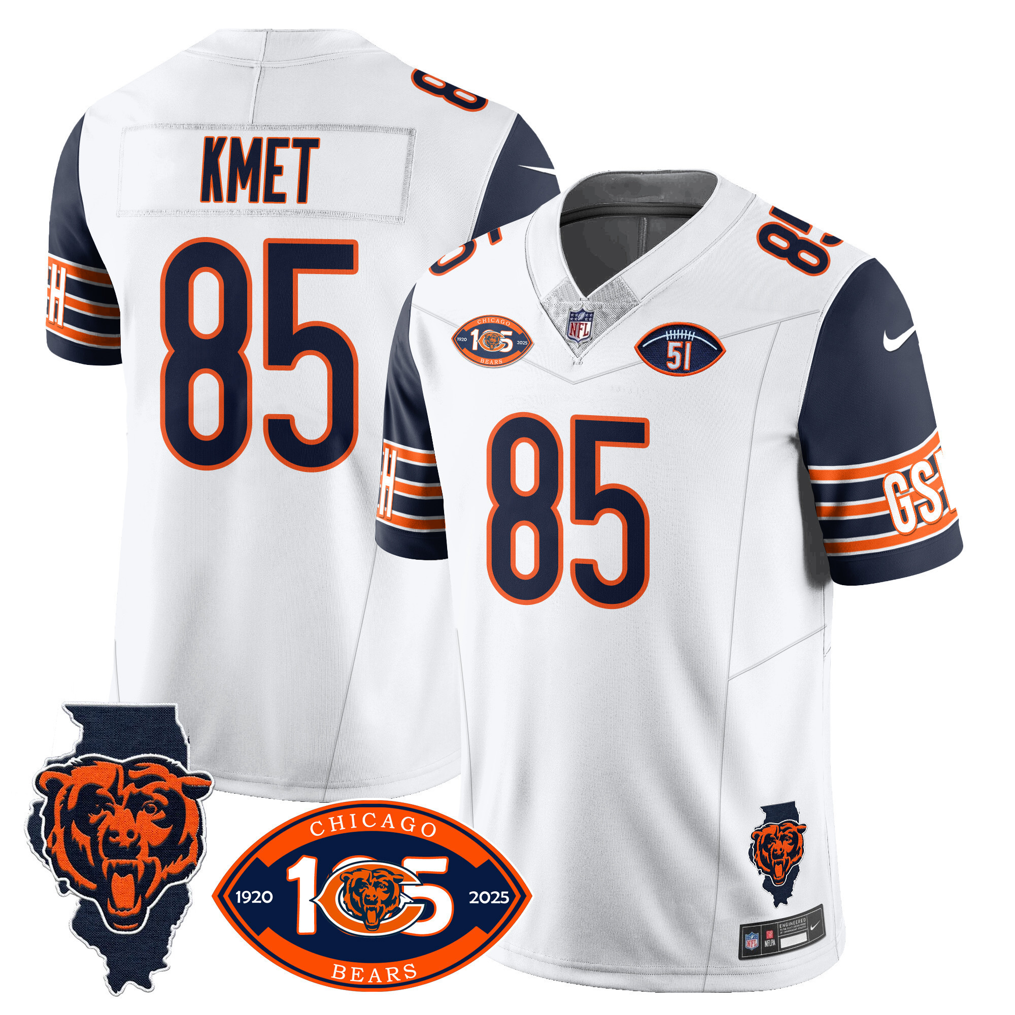 Cole Kmet Men's Chicago Bears 1920-2025 The Chicago Bears Vapor Limited Navy Sleeves Jersey - All Stitched