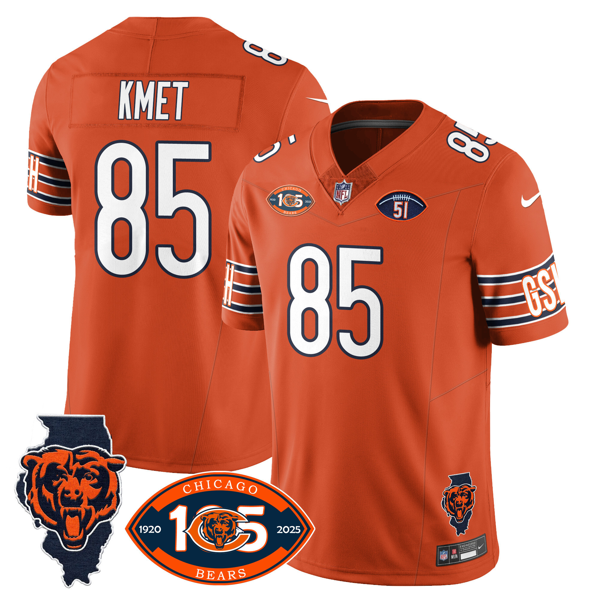 Cole Kmet Men's Chicago Bears 1920-2025 The Chicago Bears Vapor Limited Orange Jersey - All Stitched