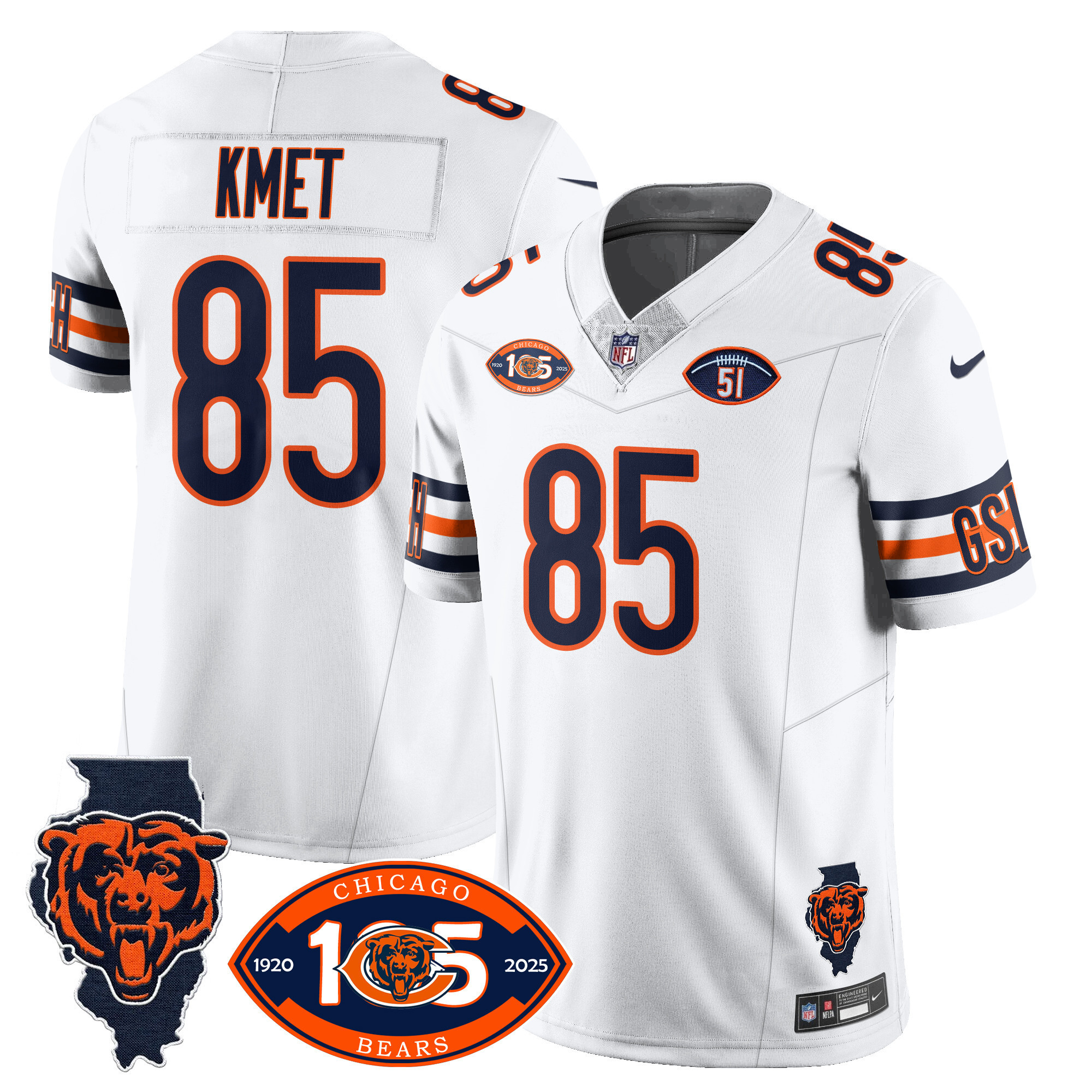 Cole Kmet Men's Chicago Bears 1920-2025 The Chicago Bears Vapor Limited White Jersey - All Stitched