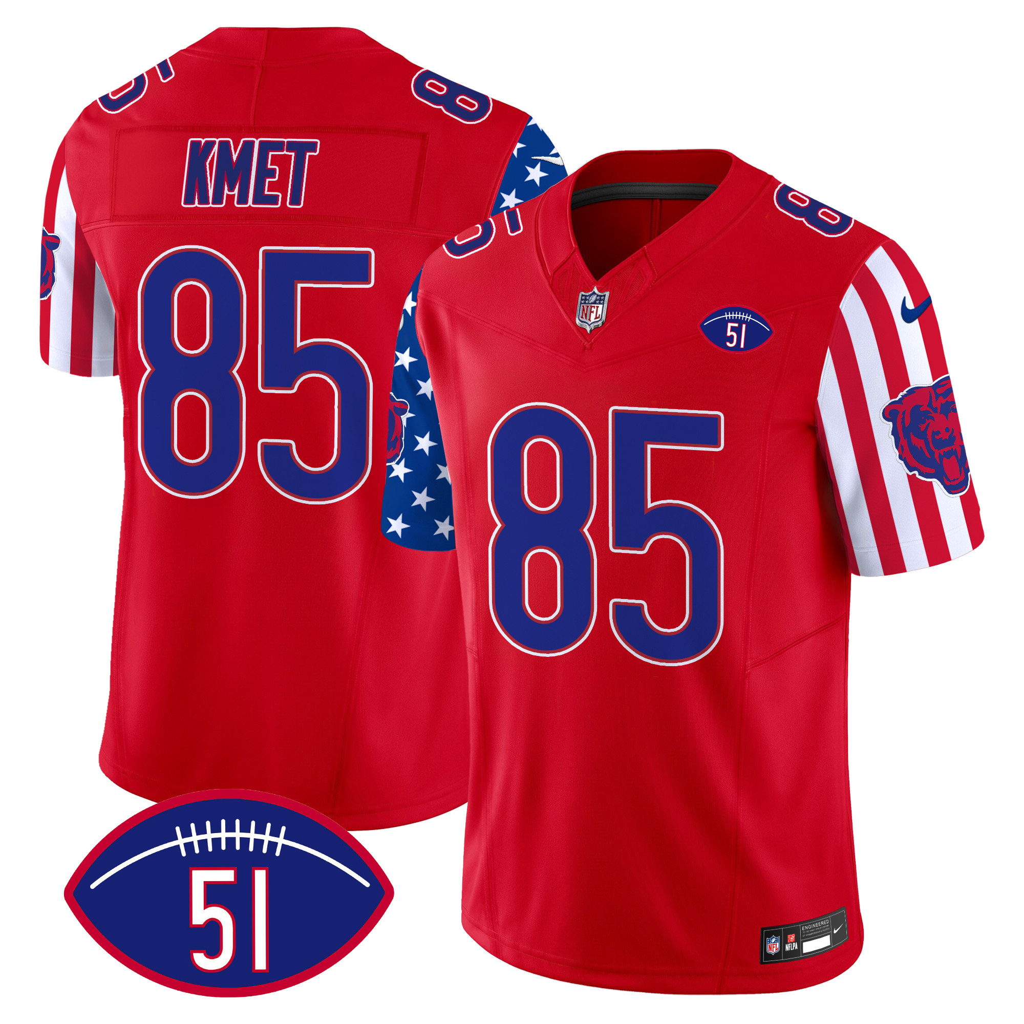 Cole Kmet Men's Chicago Bears American Style Vapor Limited Red Jersey - All Stitched