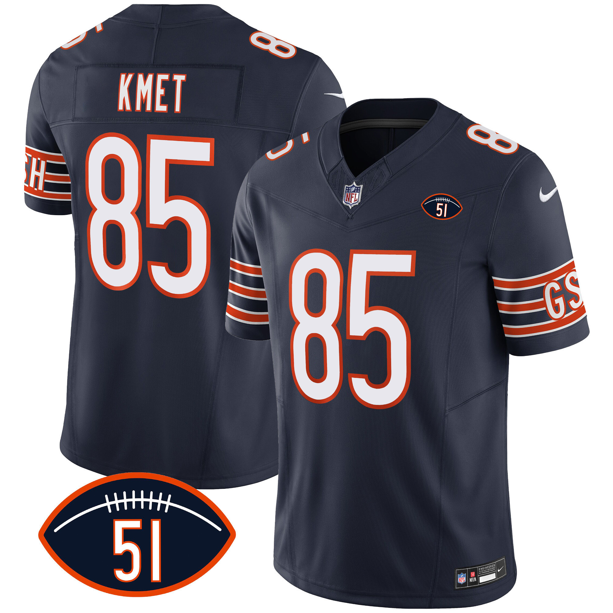 Cole Kmet Men's Chicago Bears Dick Butkus Patch GSH Vapor Navy Jersey - All Stitched
