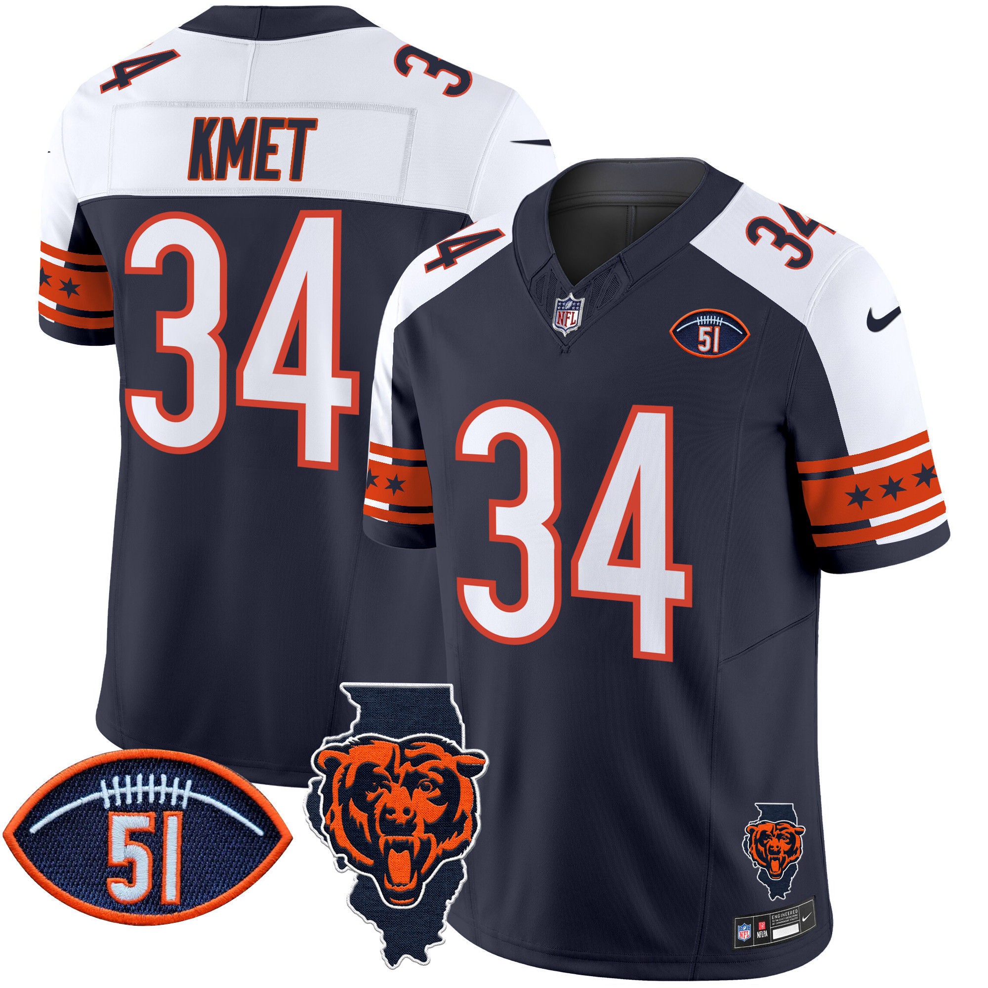 Cole Kmet Men's Chicago Bears Illinois & Dick Butkus Patch Vapor Limited Alternate Jersey - All Stitched