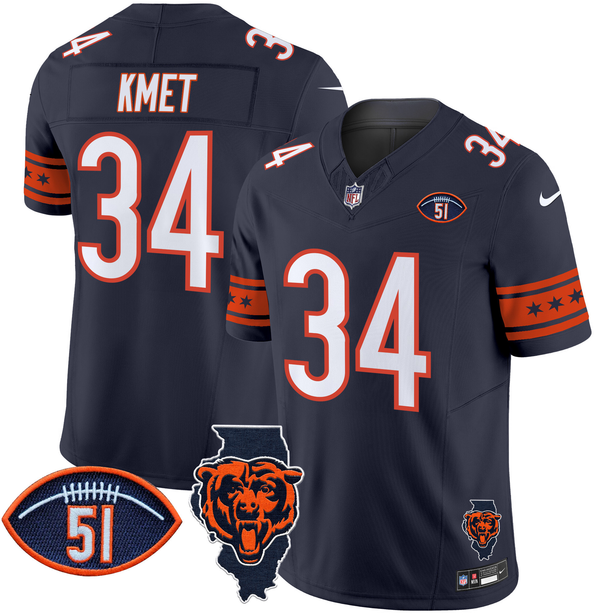 Cole Kmet Men's Chicago Bears Illinois & Dick Butkus Patch Vapor Limited Navy Jersey - All Stitched