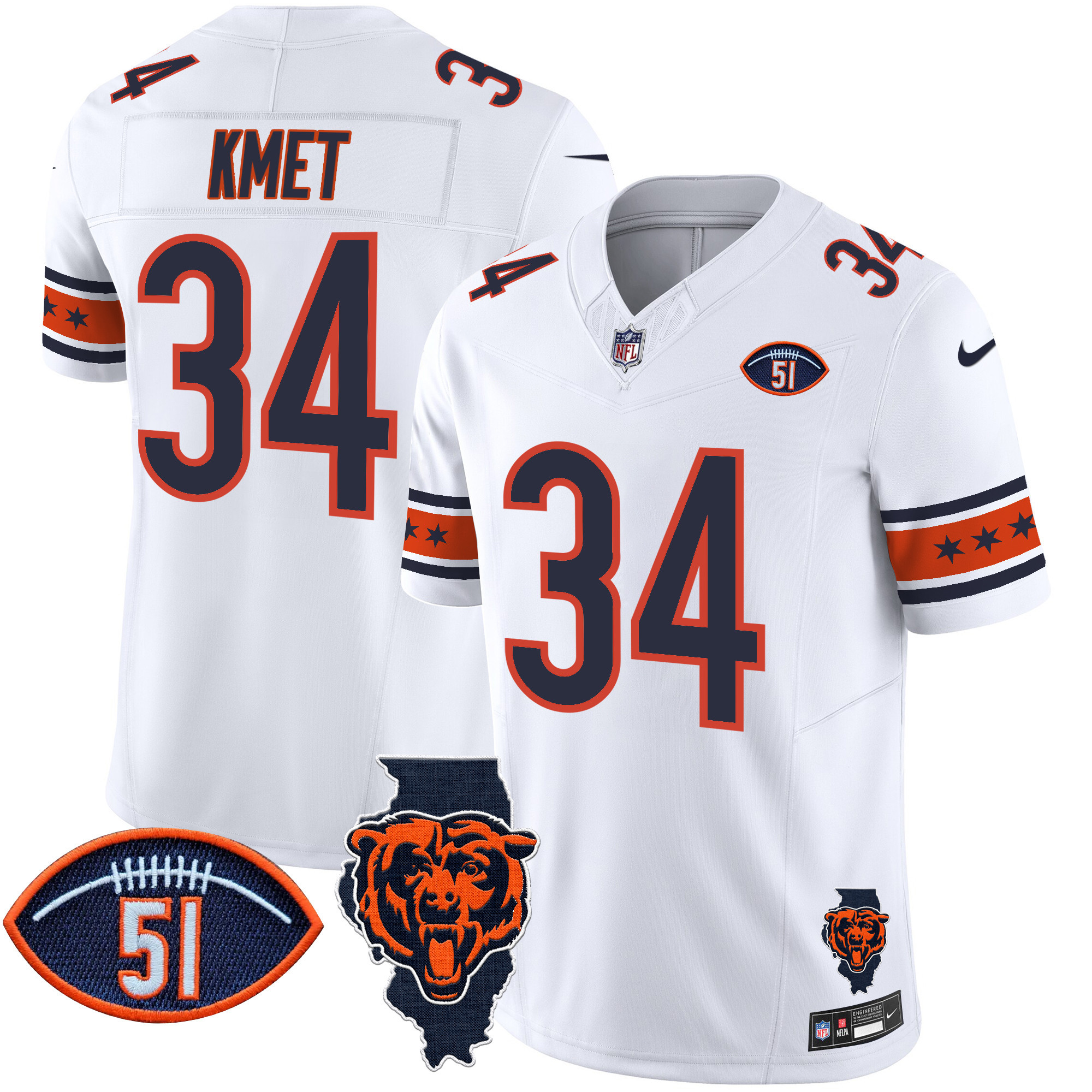 Cole Kmet Men's Chicago Bears Illinois & Dick Butkus Patch Vapor Limited White Jersey - All Stitched