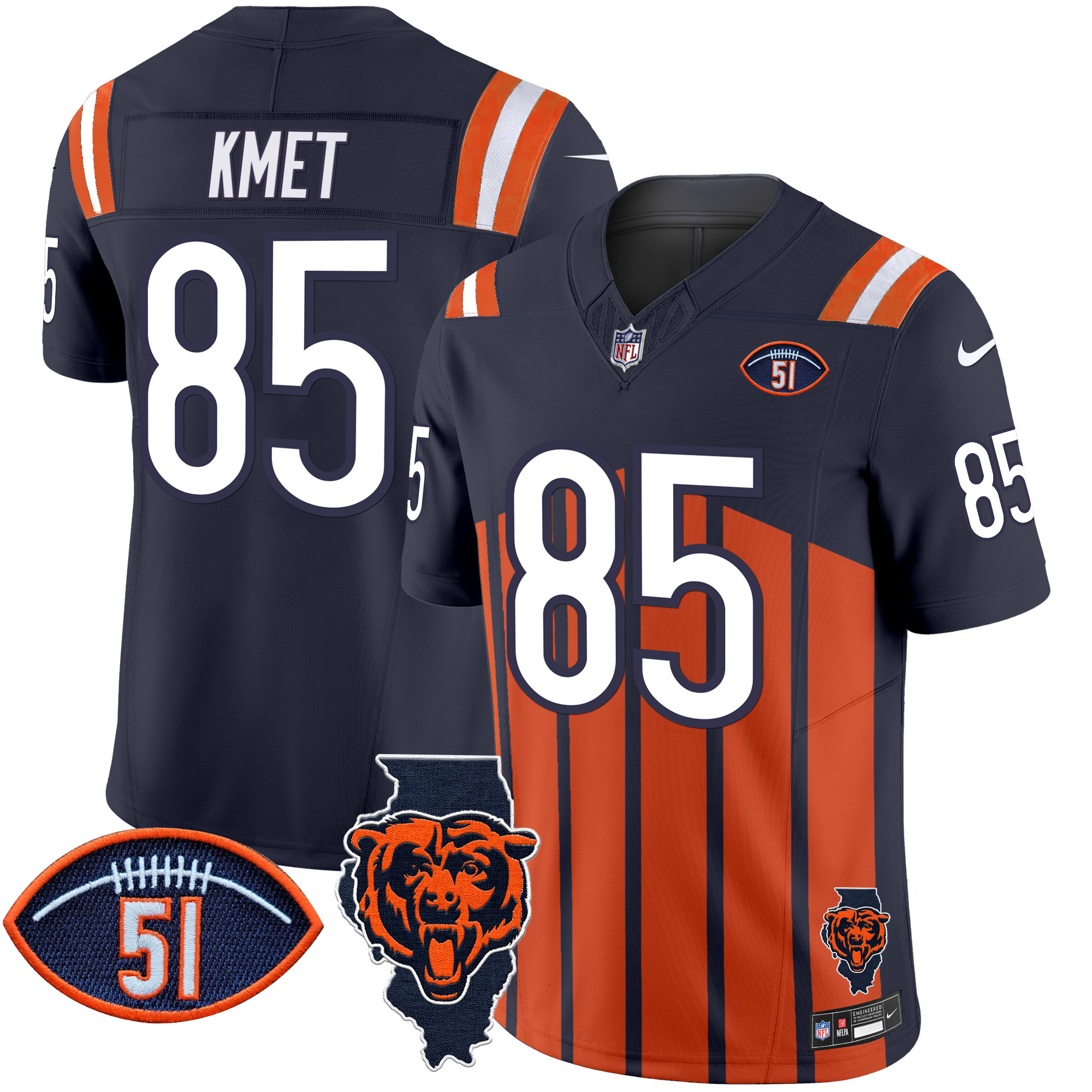 Cole Kmet Men's Chicago Bears Illinois Patch Vapor Limited Navy Special Jersey - All Stitched