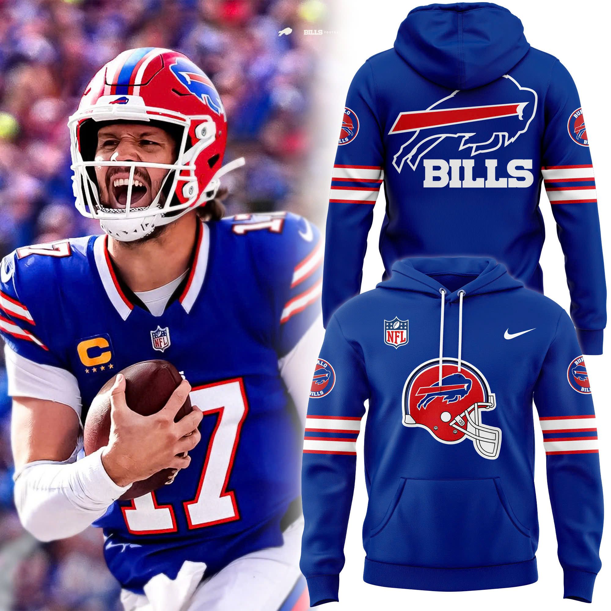 Collectible Buffalo Bills 2025 Red Helmets Fan Hoodie