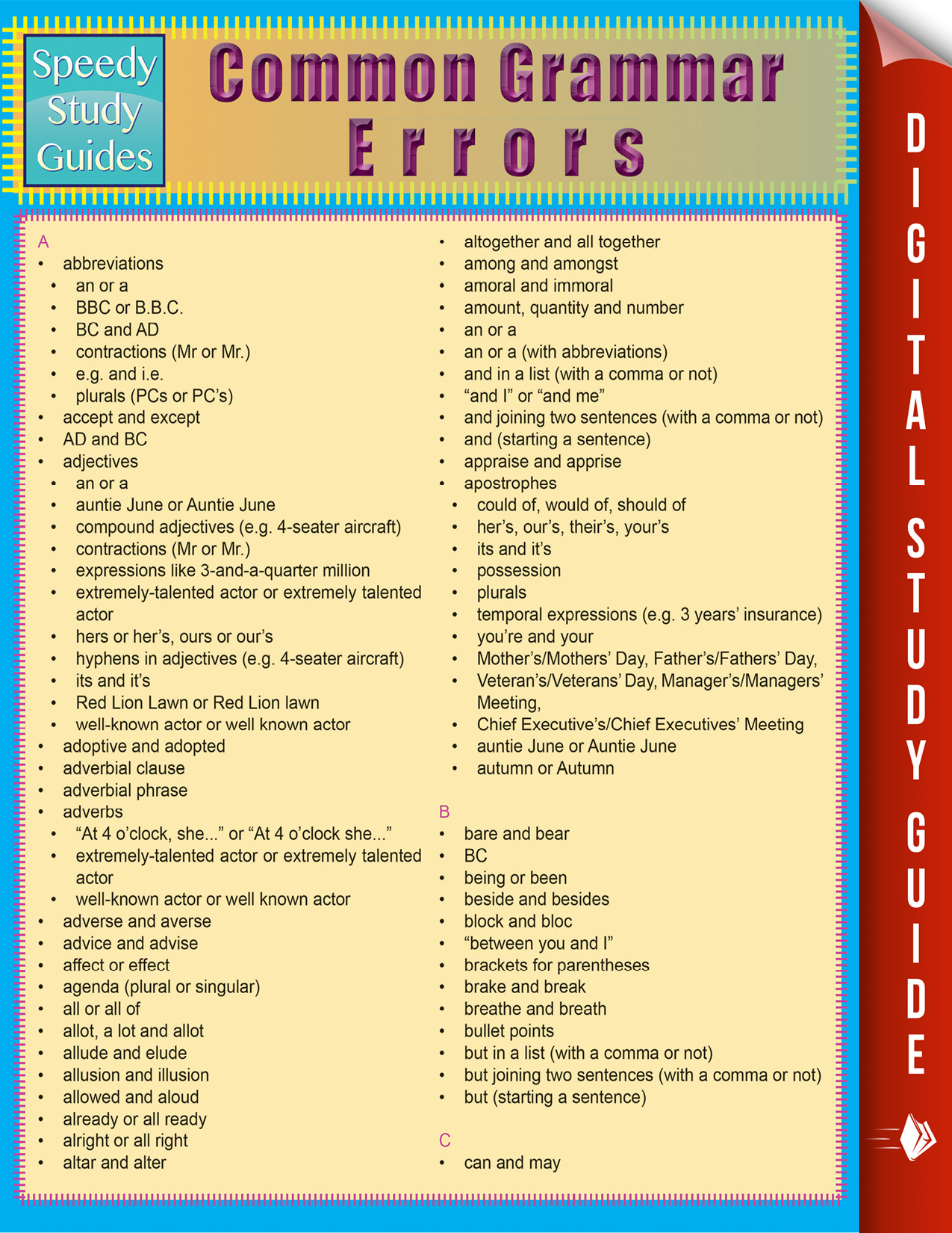 Common Grammar Errors (Speedy Study Guides) Quick Study Guide - (PDF/EPUB Version)