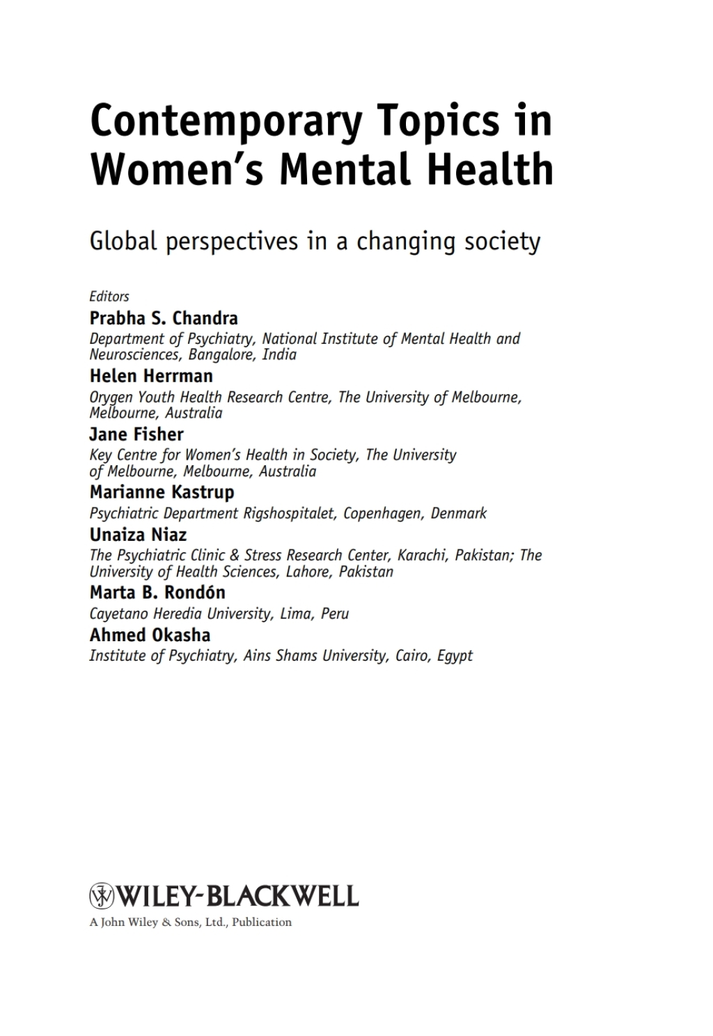 Contemporary Topics in Women's Mental Health Global perspectives in a changing society 1st Edition â€“ PDF/EPUB Version Downloadable