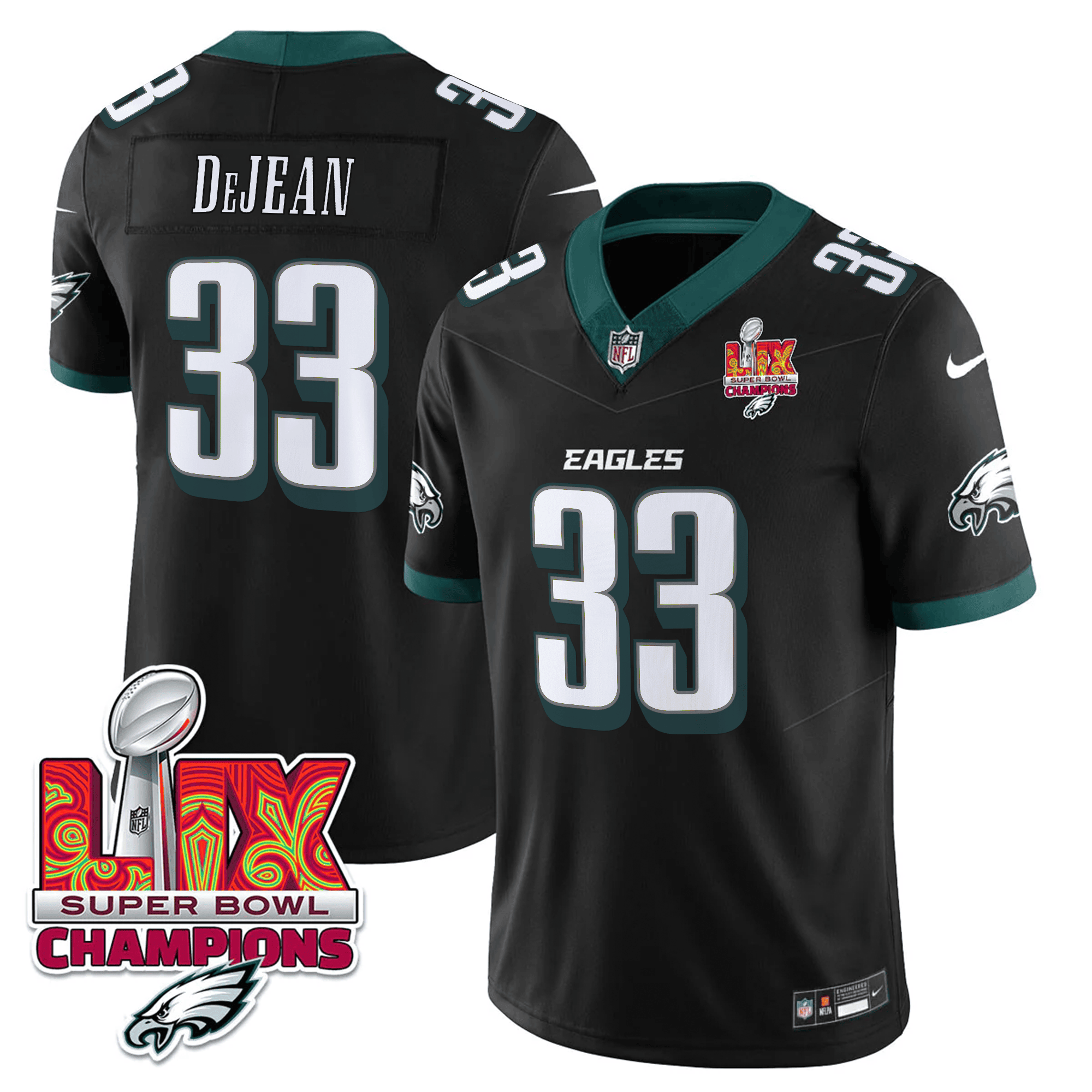 Cooper DeJean Men's Philadelphia Eagles Super Bowl LIX Champions Vapor Limited Black Jersey - All Stitched
