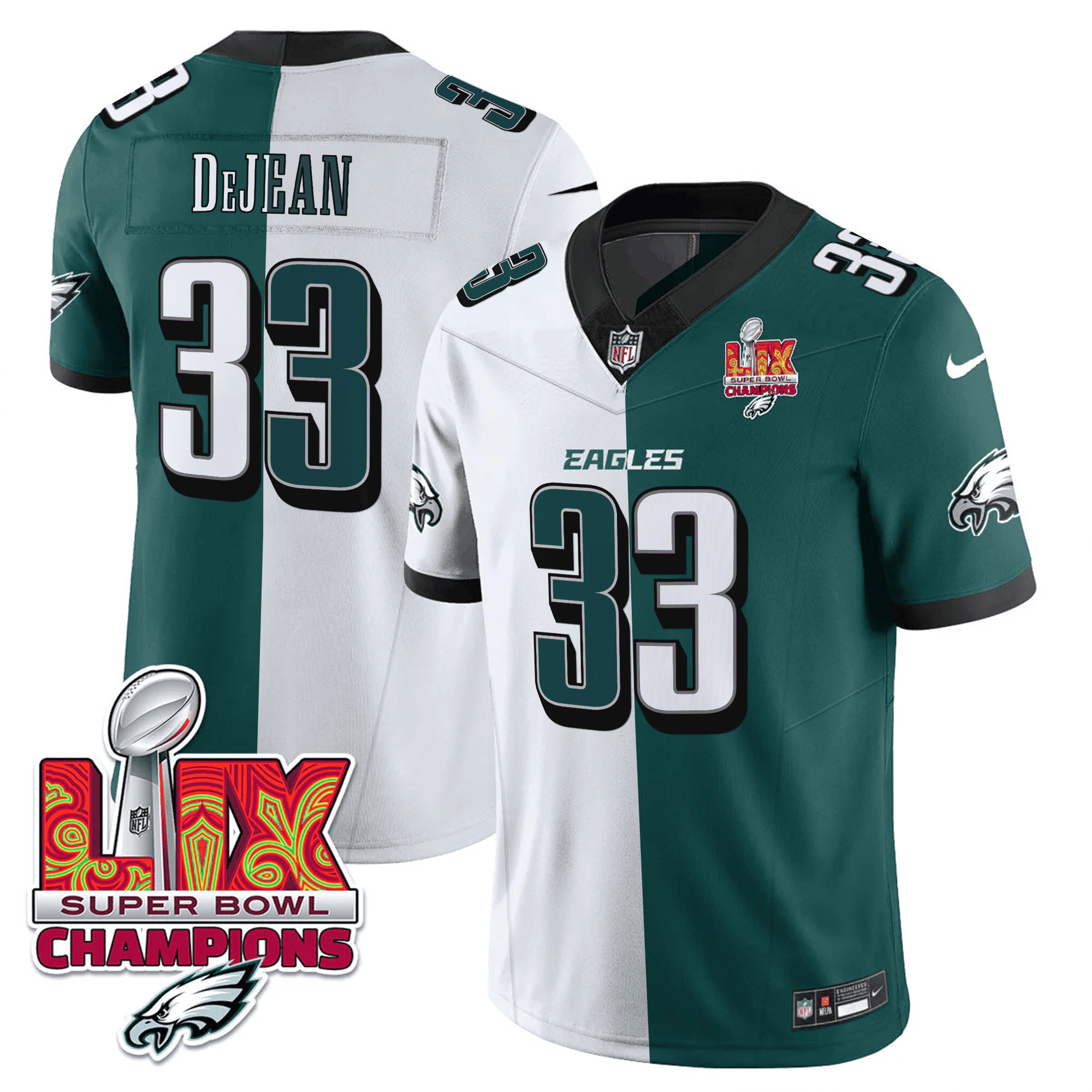 Cooper DeJean Men's Philadelphia Eagles Super Bowl LIX Champions Vapor Limited Split Jersey - All Stitched