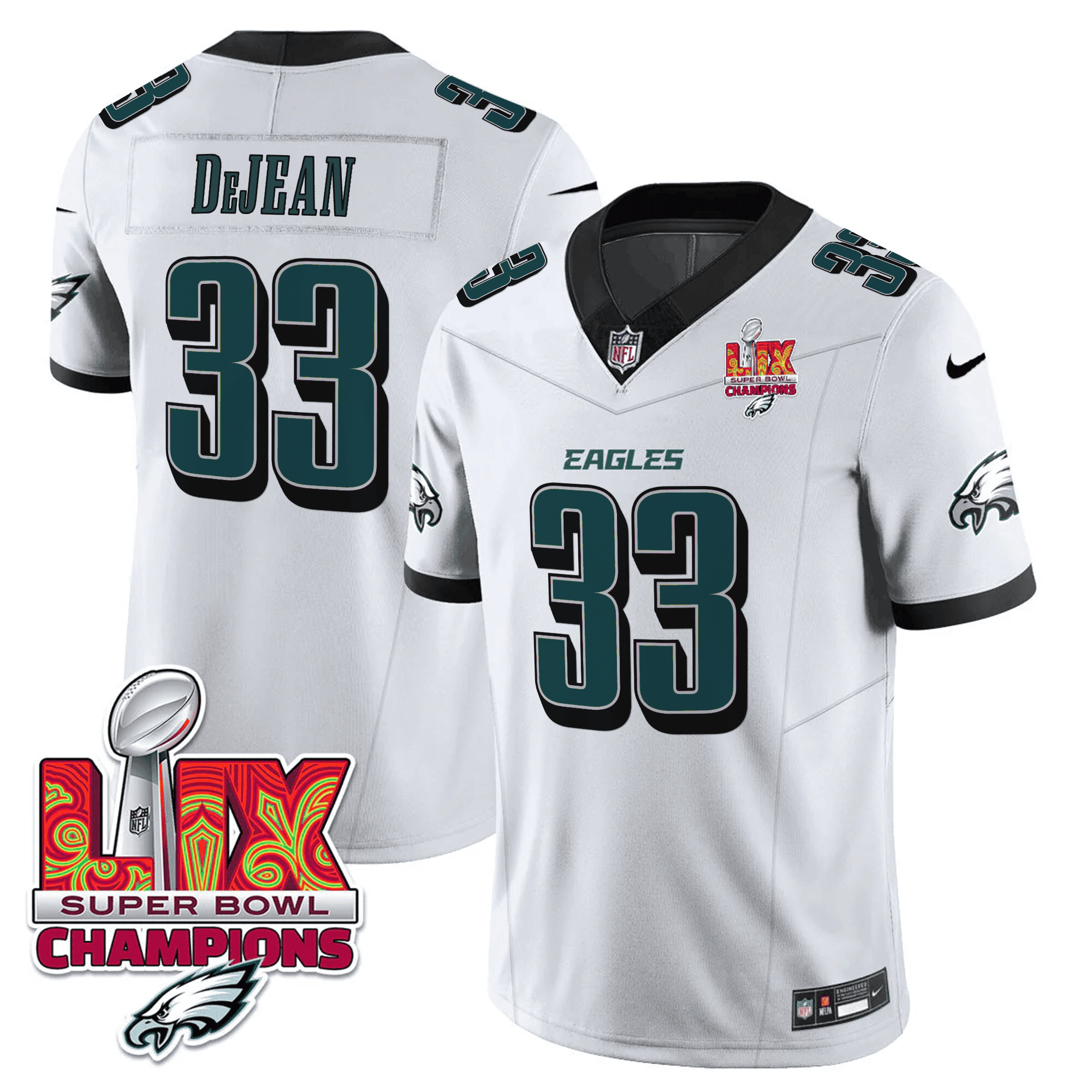 Cooper DeJean Men's Philadelphia Eagles Super Bowl LIX Champions Vapor Limited White Jersey - All Stitched