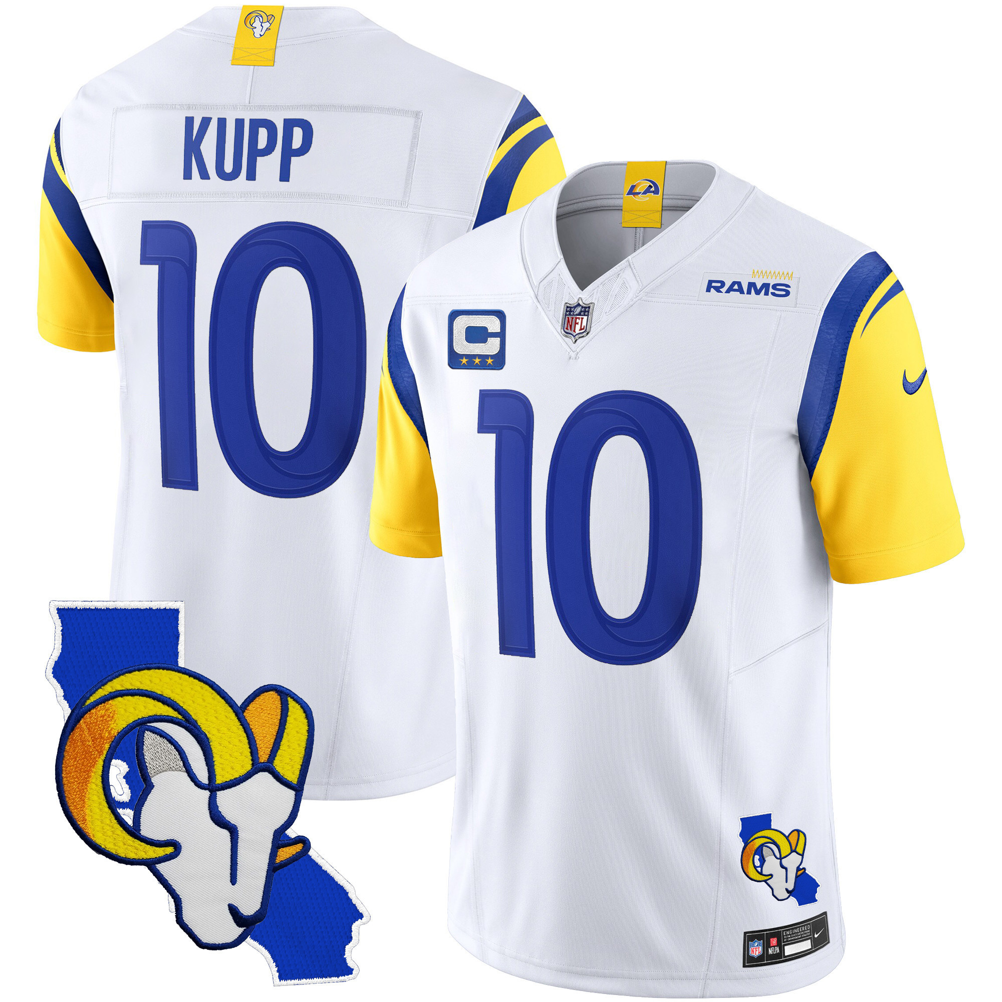 Cooper Kupp Men's Los Angeles Rams California Patch Vapor Limited White Jersey - All Stitched