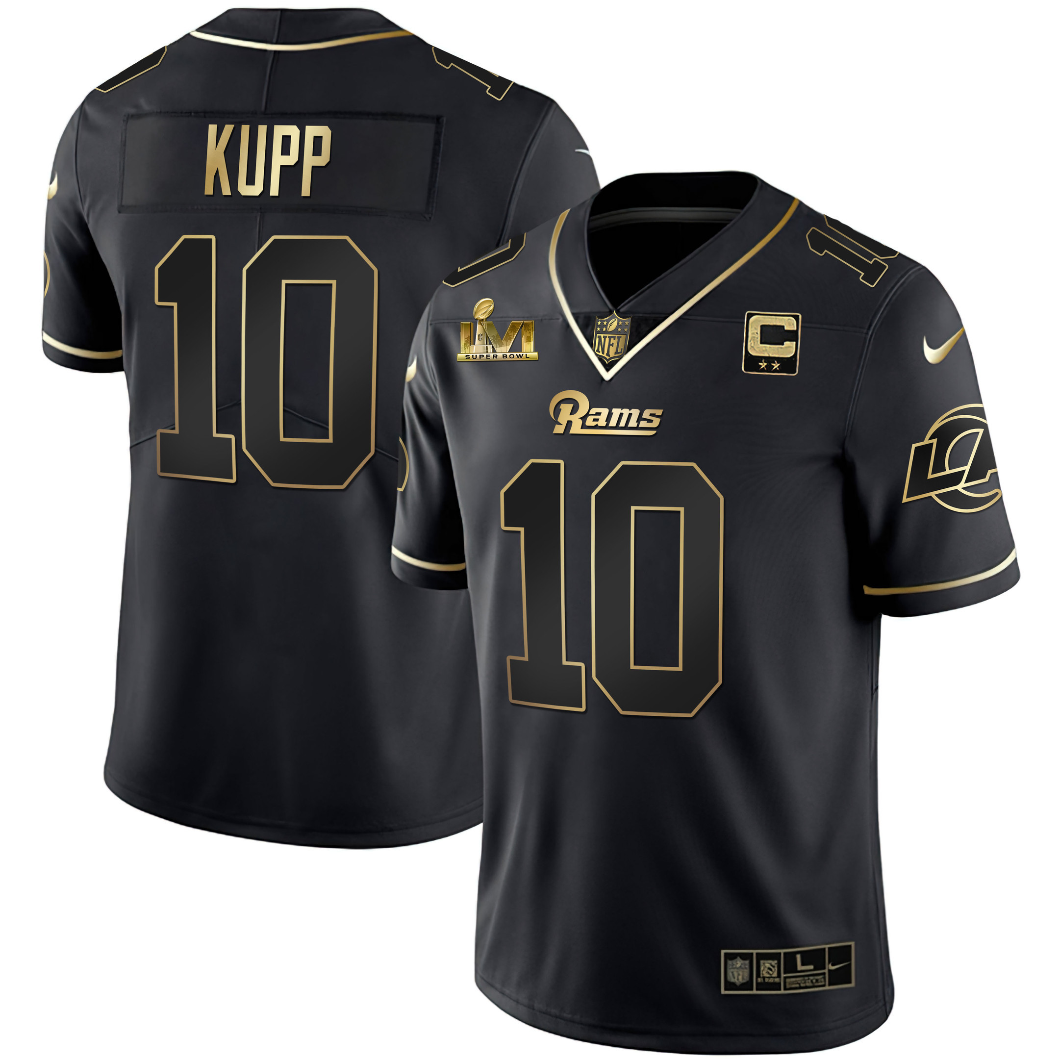 Cooper Kupp Men's Los Angeles Rams Super Bowl LVI White Gold & Black Gold Black Gold Jersey - All Stitched