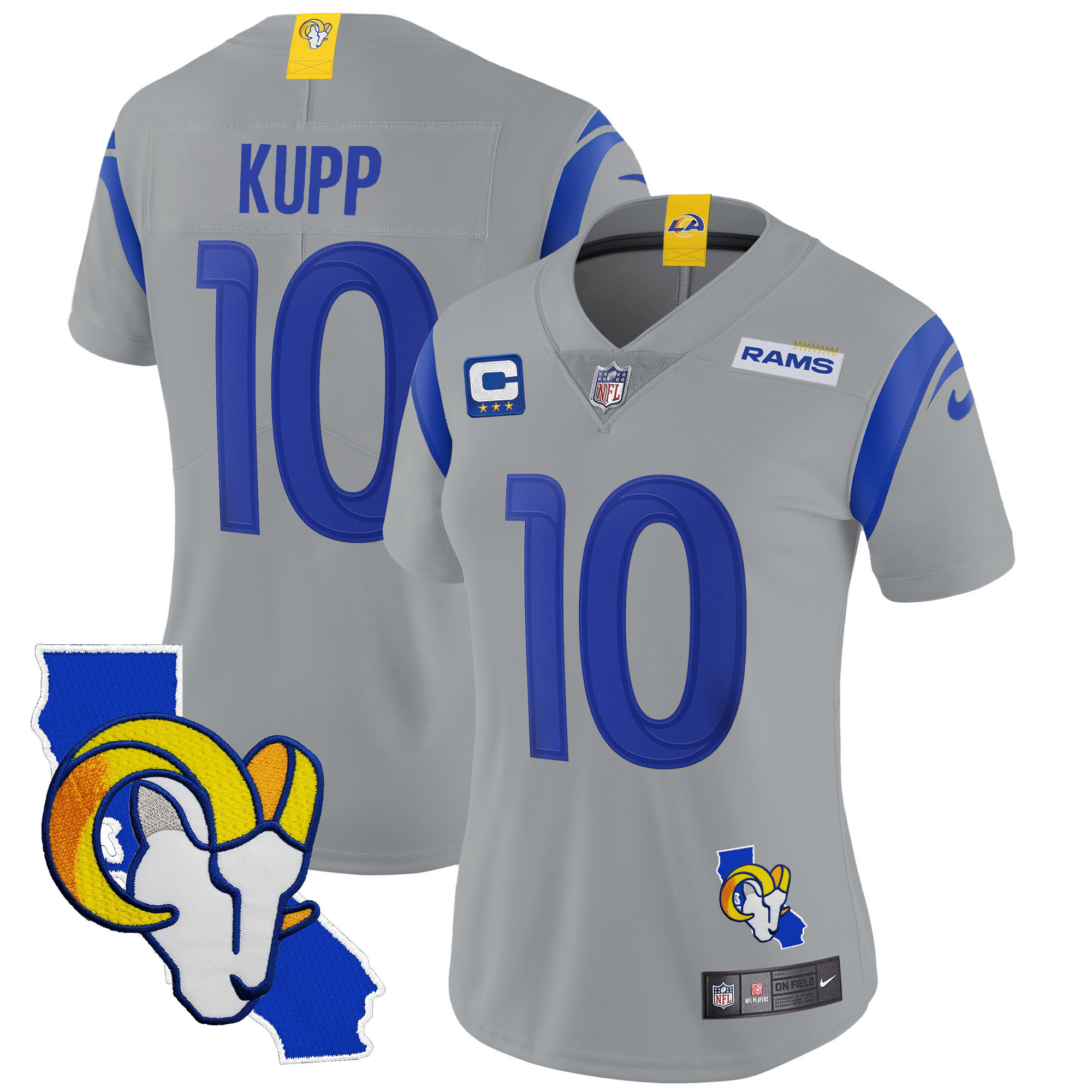 Cooper Kupp Women's Los Angeles Rams California Patch Vapor Limited Gray Jersey - All Stitched
