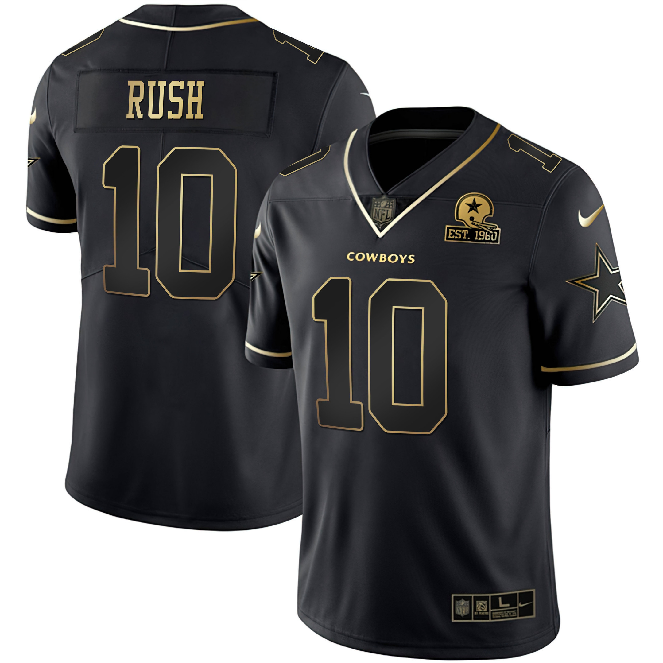 Cooper Rush Men's #10 Cooper Rush Dallas Cowboys Collection - All Stitched Black Gold Jersey - All Stitched