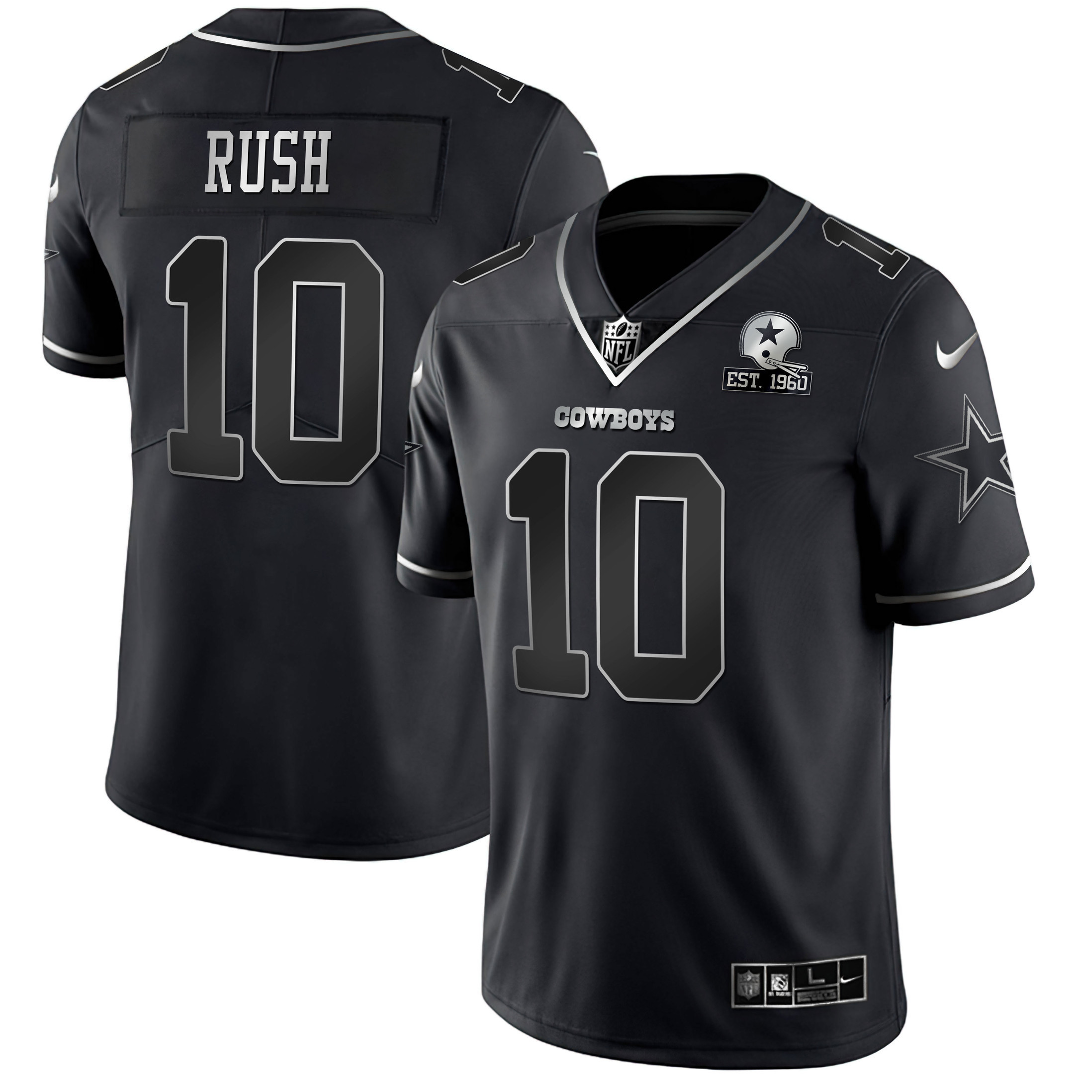Cooper Rush Men's #10 Cooper Rush Dallas Cowboys Collection - All Stitched Black Silver Jersey - All Stitched