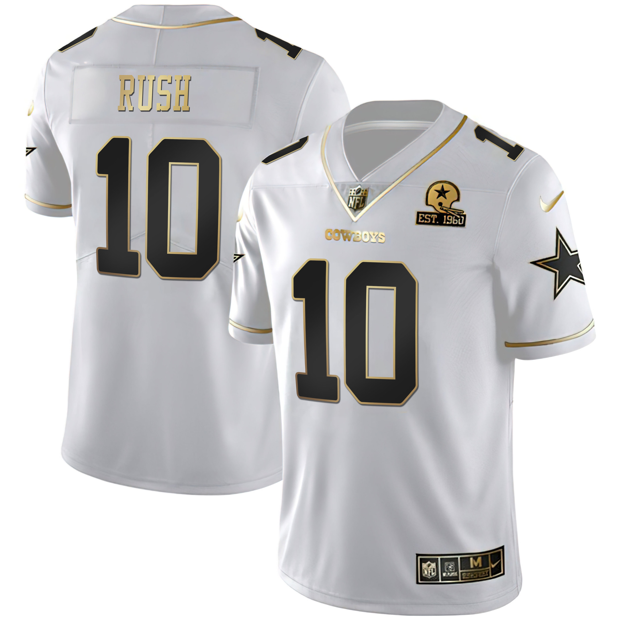 Cooper Rush Men's #10 Cooper Rush Dallas Cowboys Collection - All Stitched White Gold Jersey - All Stitched