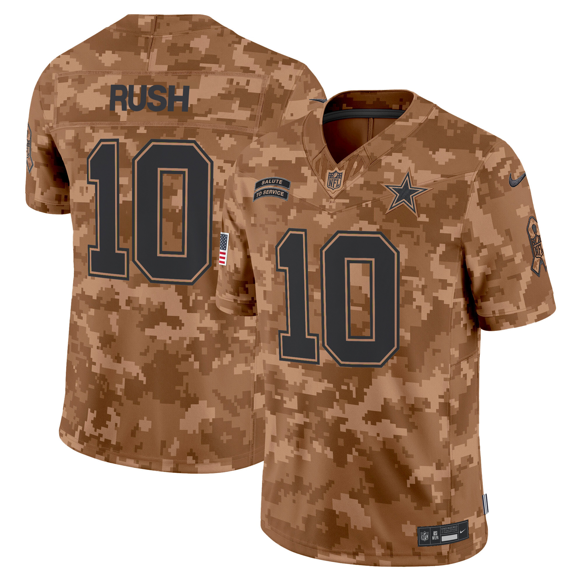 Cooper Rush Men's Dallas Cowboys 2024 Salute to Service Vapor Limited Brown Camo Jersey - All Stitched