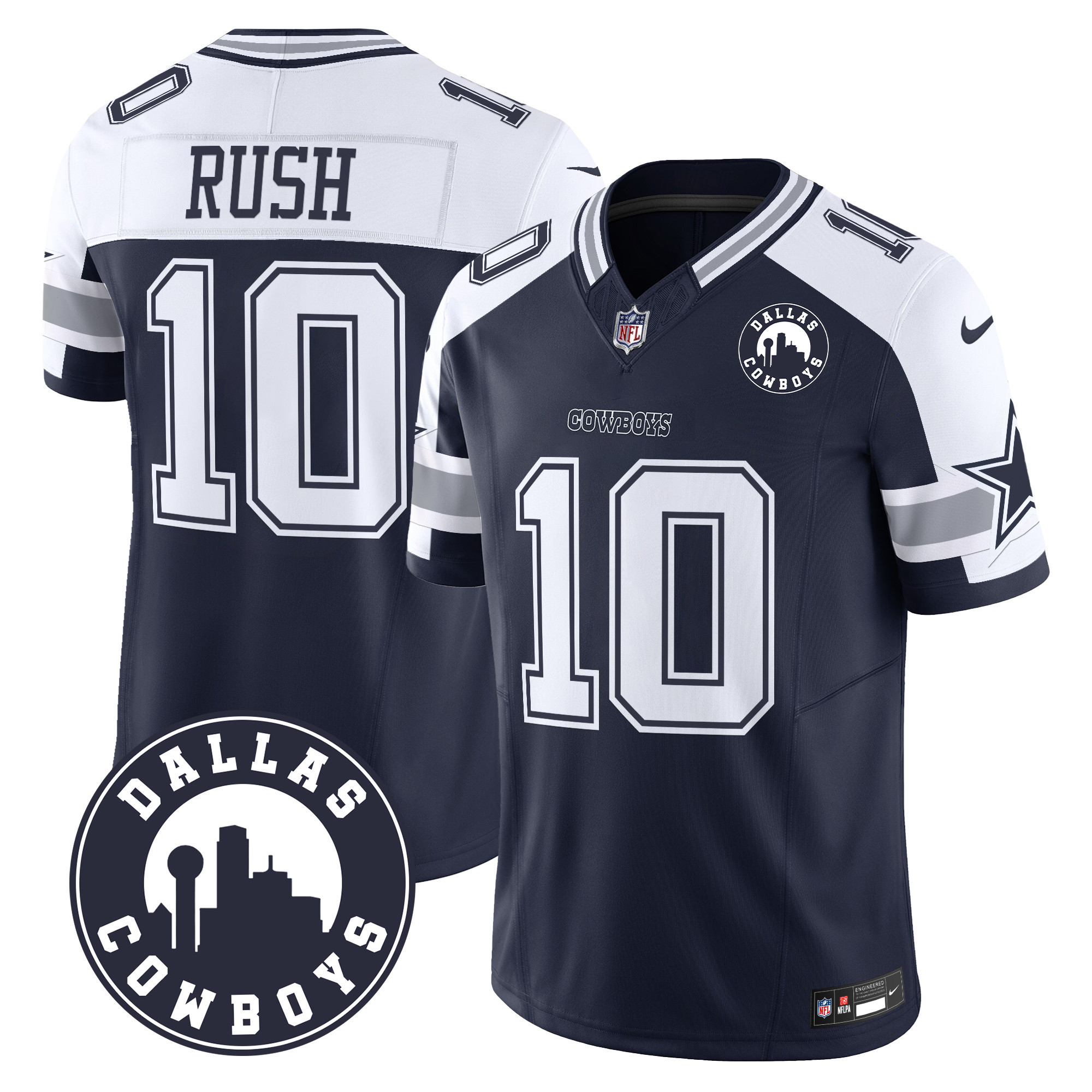 Cooper Rush Men's Dallas Cowboys "Dallas City" Patch Vapor Limited Alternate Jersey - All Stitched