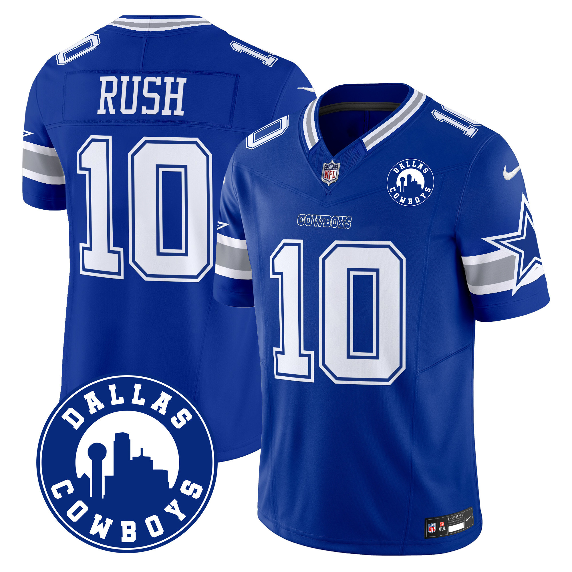 Cooper Rush Men's Dallas Cowboys "Dallas City" Patch Vapor Limited Royal Jersey - All Stitched