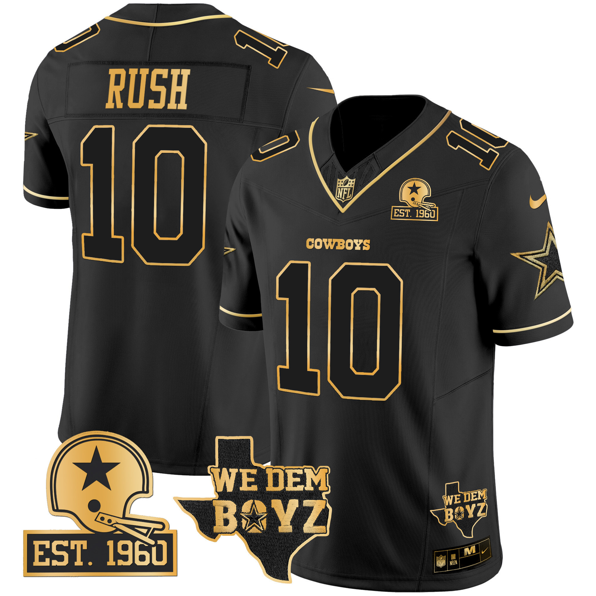 Cooper Rush Men's Dallas Cowboys Est. 1960 & We Dem Boyz Patch Gold Vapor Limited Black Gold Jersey - All Stitched