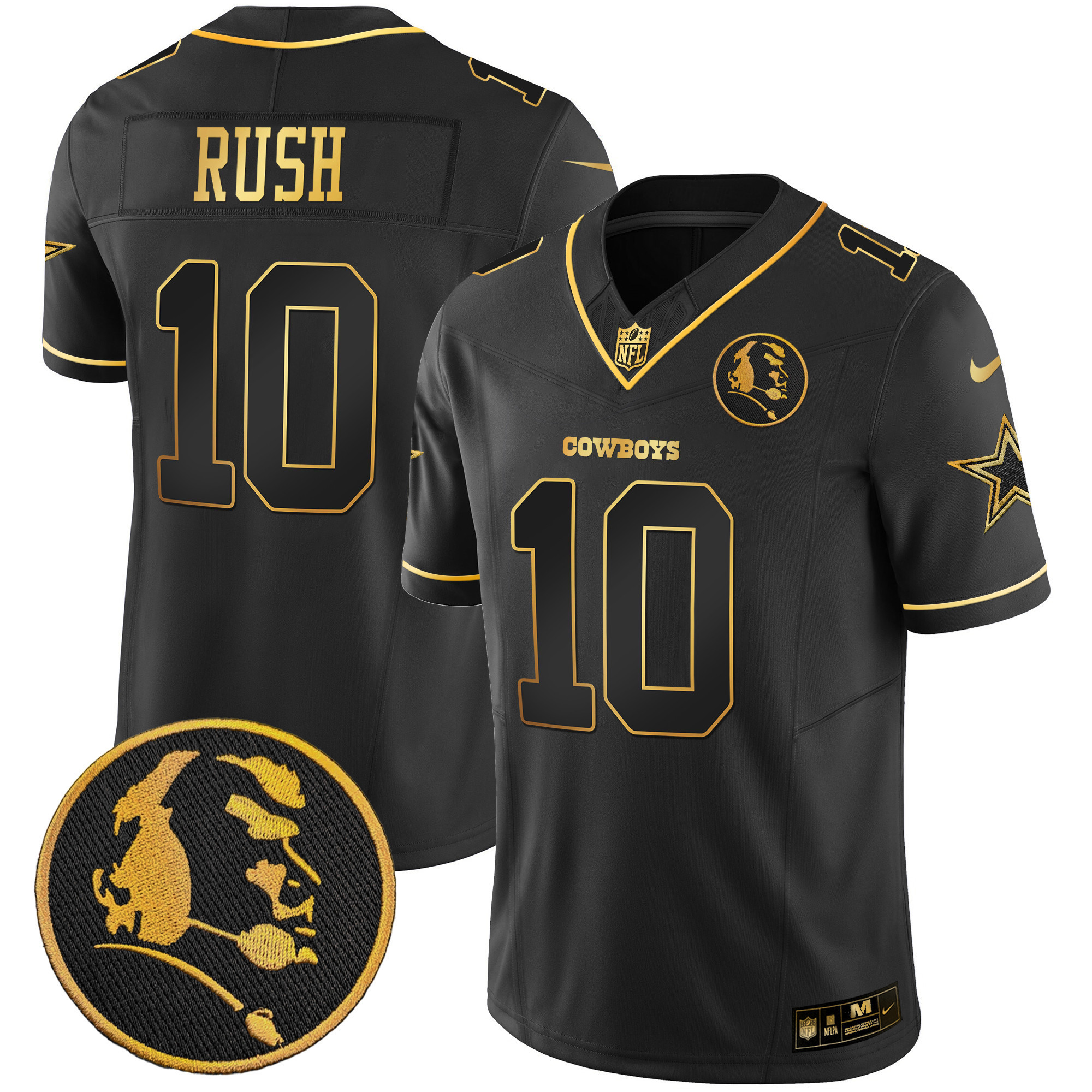 Cooper Rush Men's Dallas Cowboys John Madden Patch Gold Vapor Black Gold Jersey - All Stitched