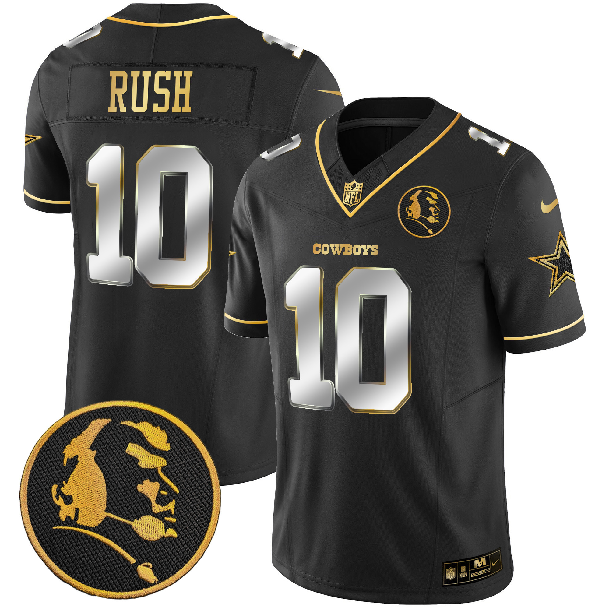 Cooper Rush Men's Dallas Cowboys John Madden Patch Gold Vapor Black Limited Jersey - All Stitched