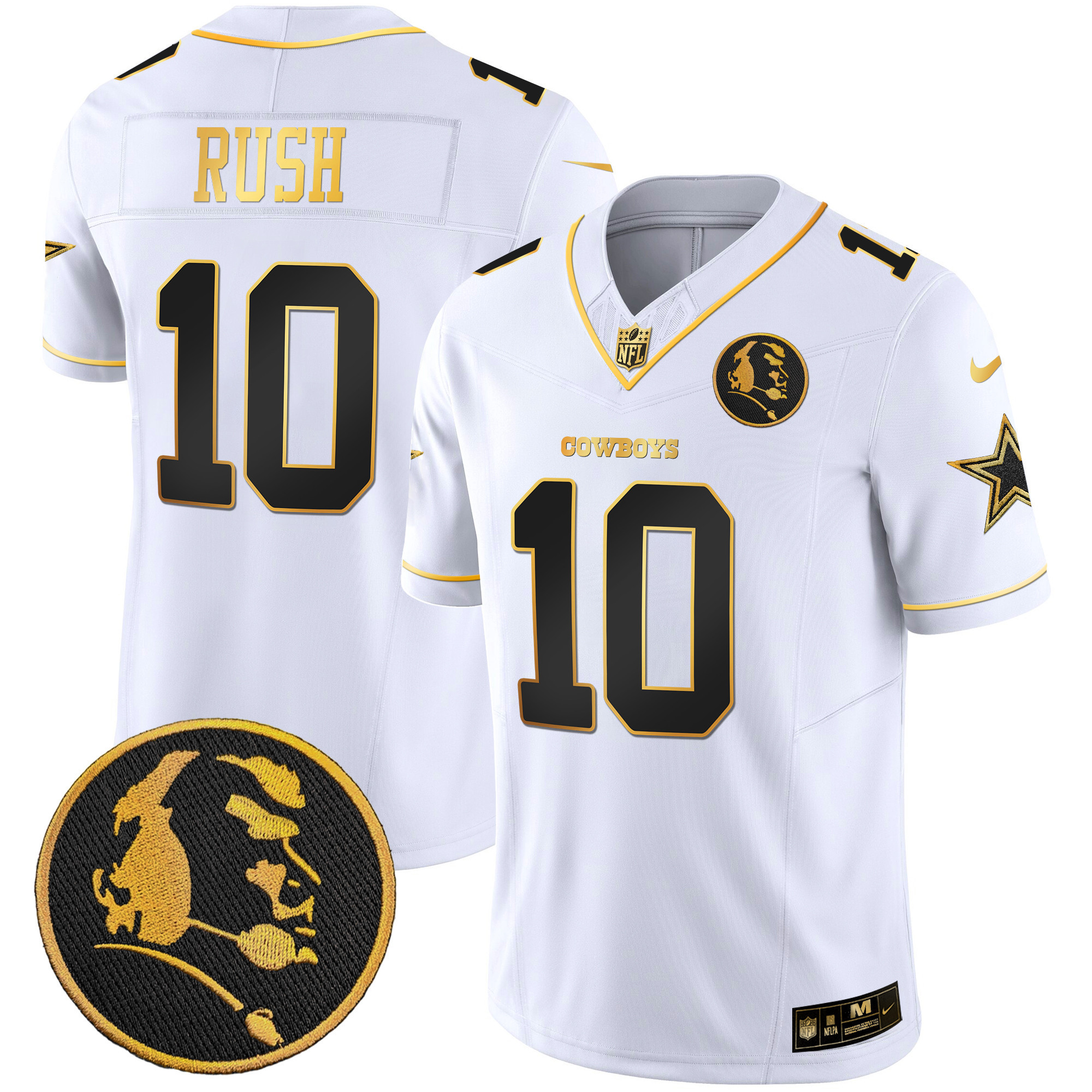 Cooper Rush Men's Dallas Cowboys John Madden Patch Gold Vapor White Gold Jersey - All Stitched