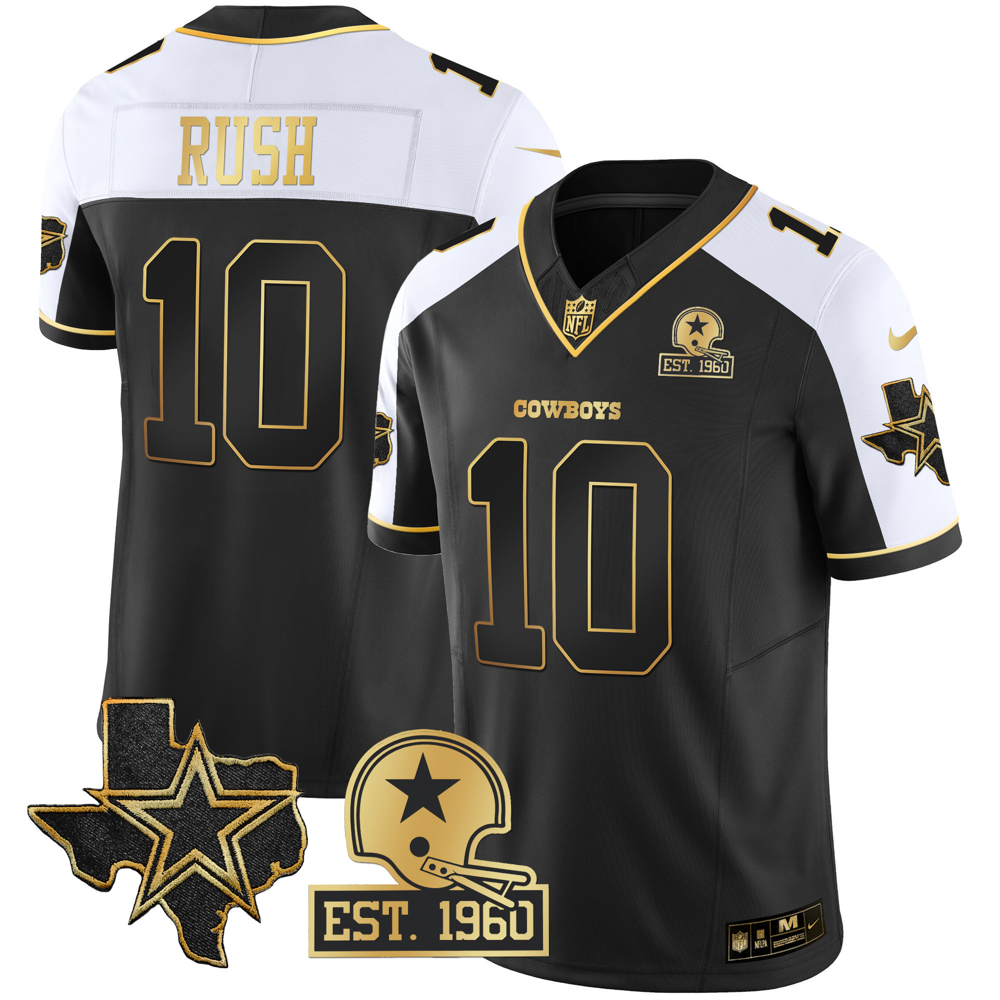 Cooper Rush Men's Dallas Cowboys Texas Patch Gold Vapor Alternate Jersey - All Stitched
