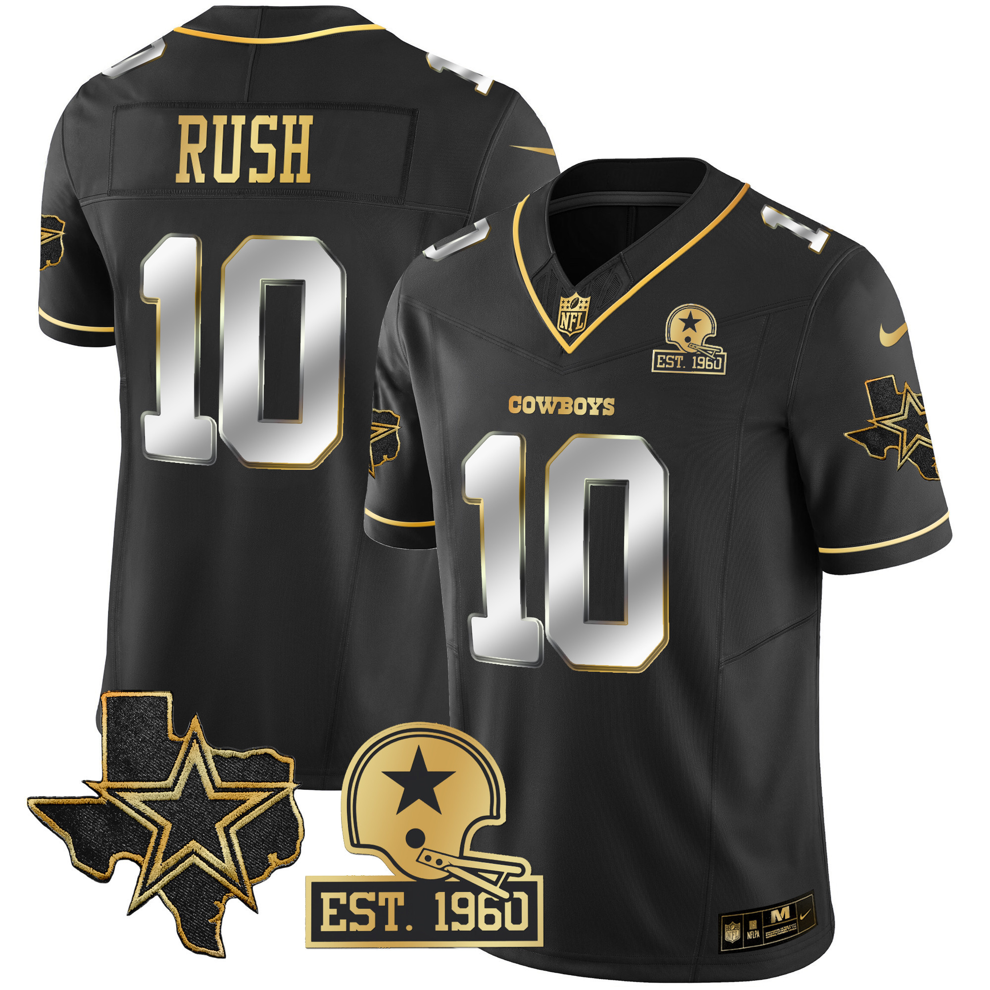 Cooper Rush Men's Dallas Cowboys Texas Patch Gold Vapor Black Limited Jersey - All Stitched