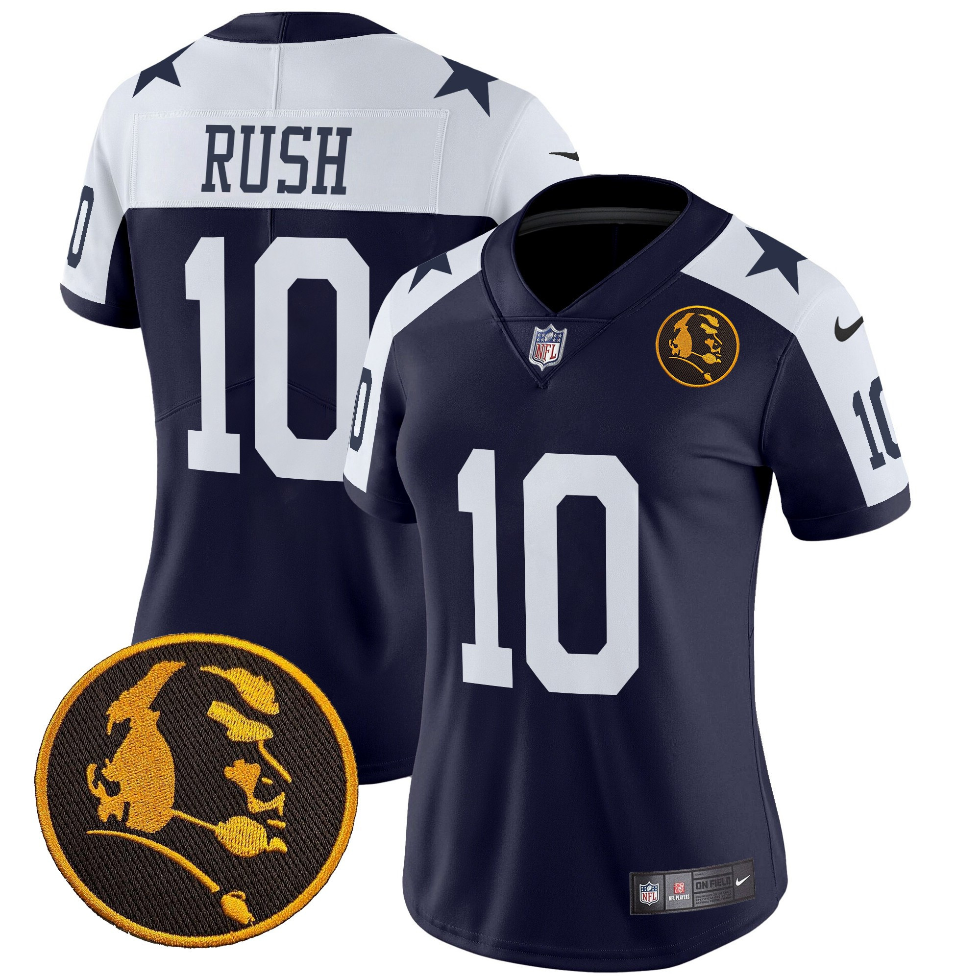 Cooper Rush Women's Dallas Cowboys Texas & John Madden Patch Vapor Limited Navy Alternate Jersey - All Stitched