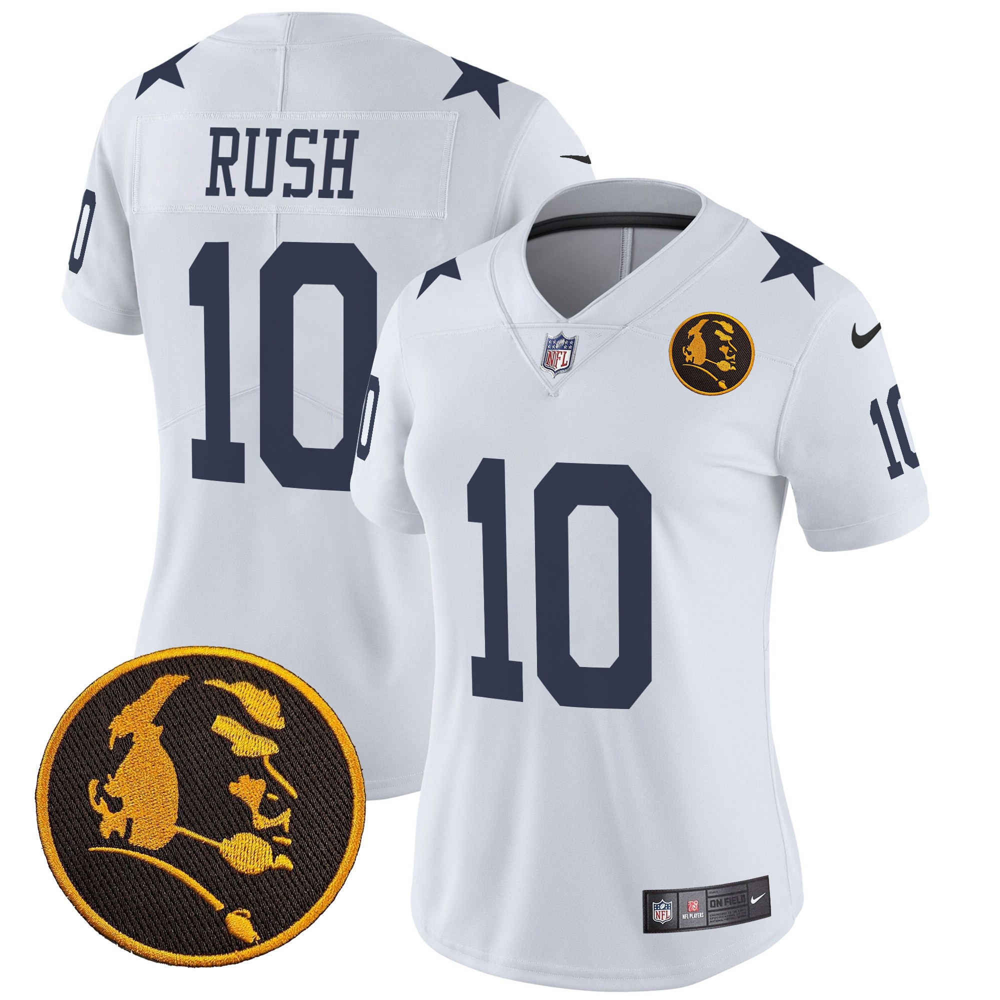 Cooper Rush Women's Dallas Cowboys Texas & John Madden Patch Vapor Limited White Jersey - All Stitched