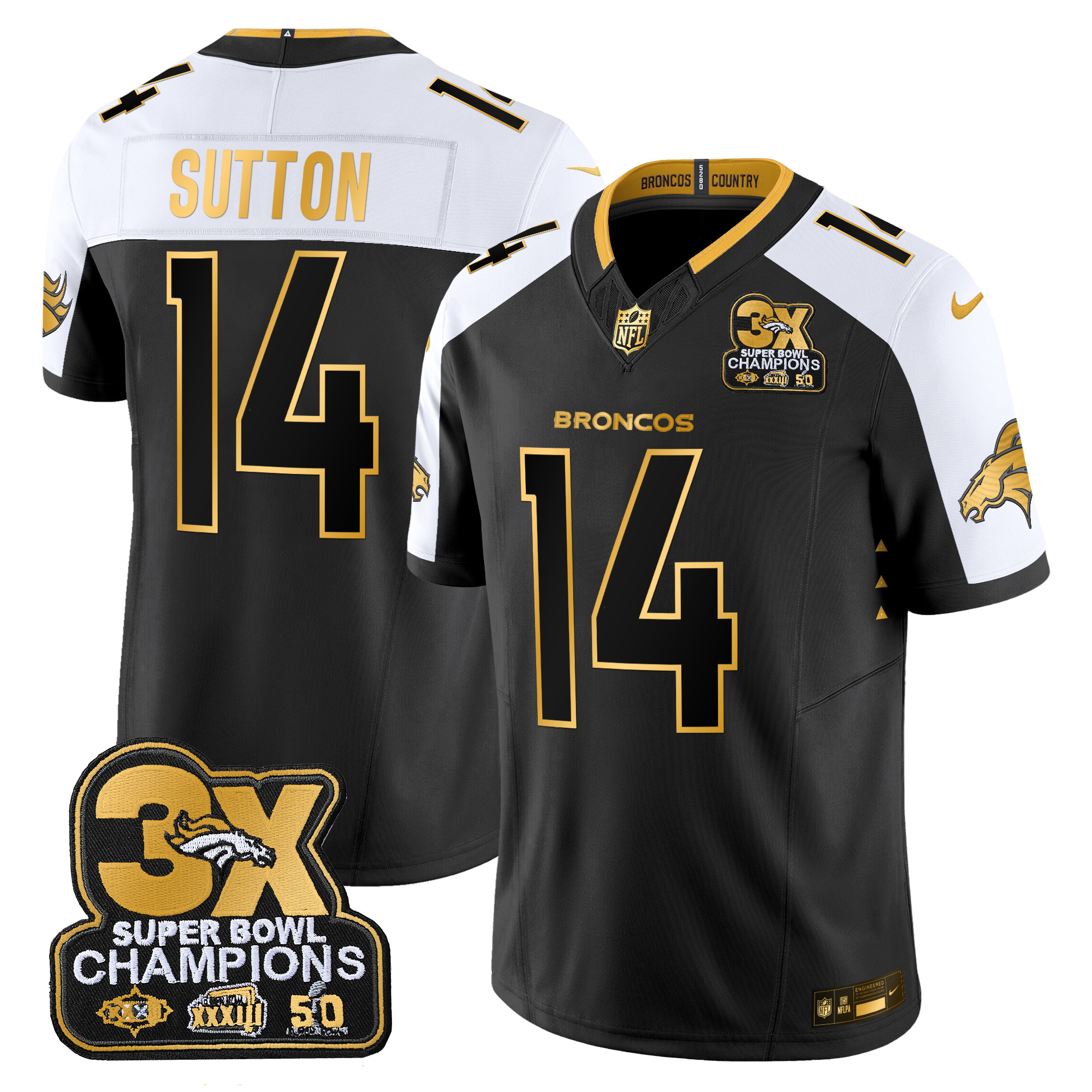 Courtland Sutton Men's Denver Broncos 3-Time Champions Patch Gold Vapor Limited Alternate Jersey - All Stitched