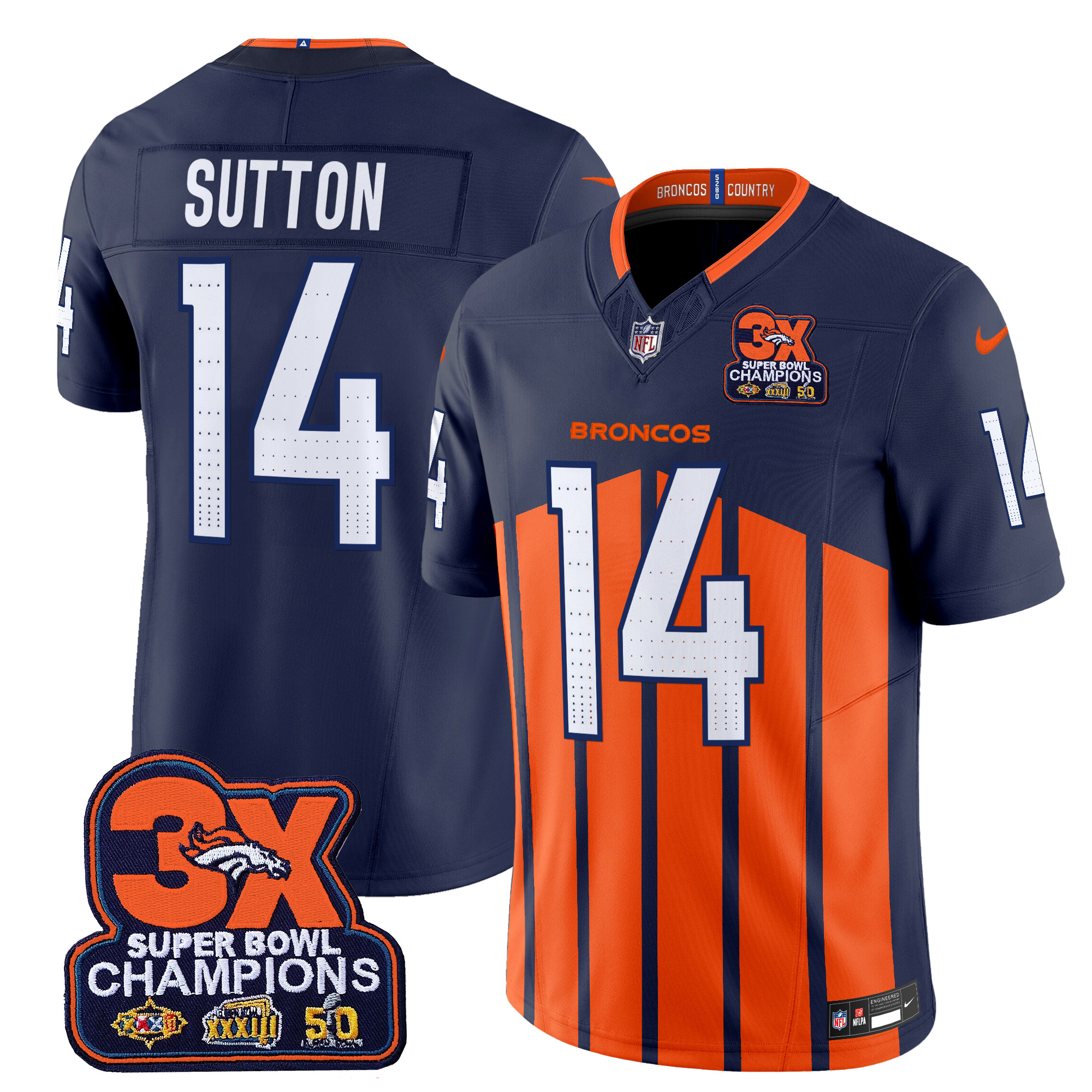 Courtland Sutton Men's Denver Broncos 3-Time Champions Patch Vapor Limited Navy Special Jersey - All Stitched