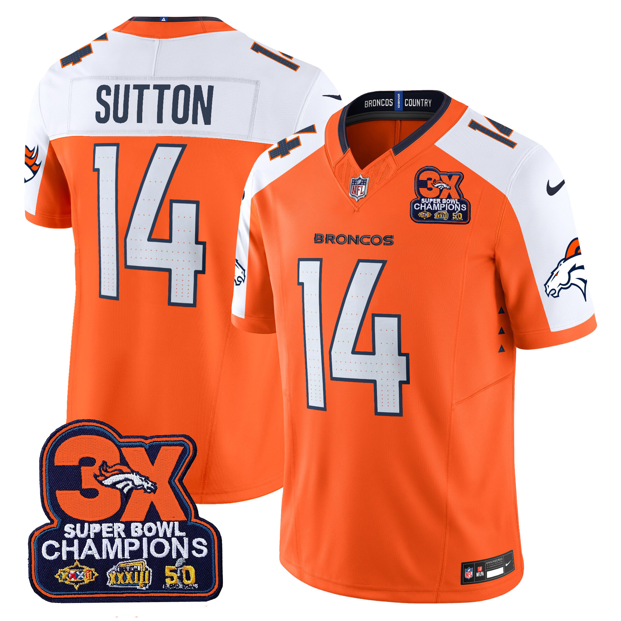 Courtland Sutton Men's Denver Broncos 3-Time Champions Patch Vapor Limited Orange Alternate Jersey - All Stitched