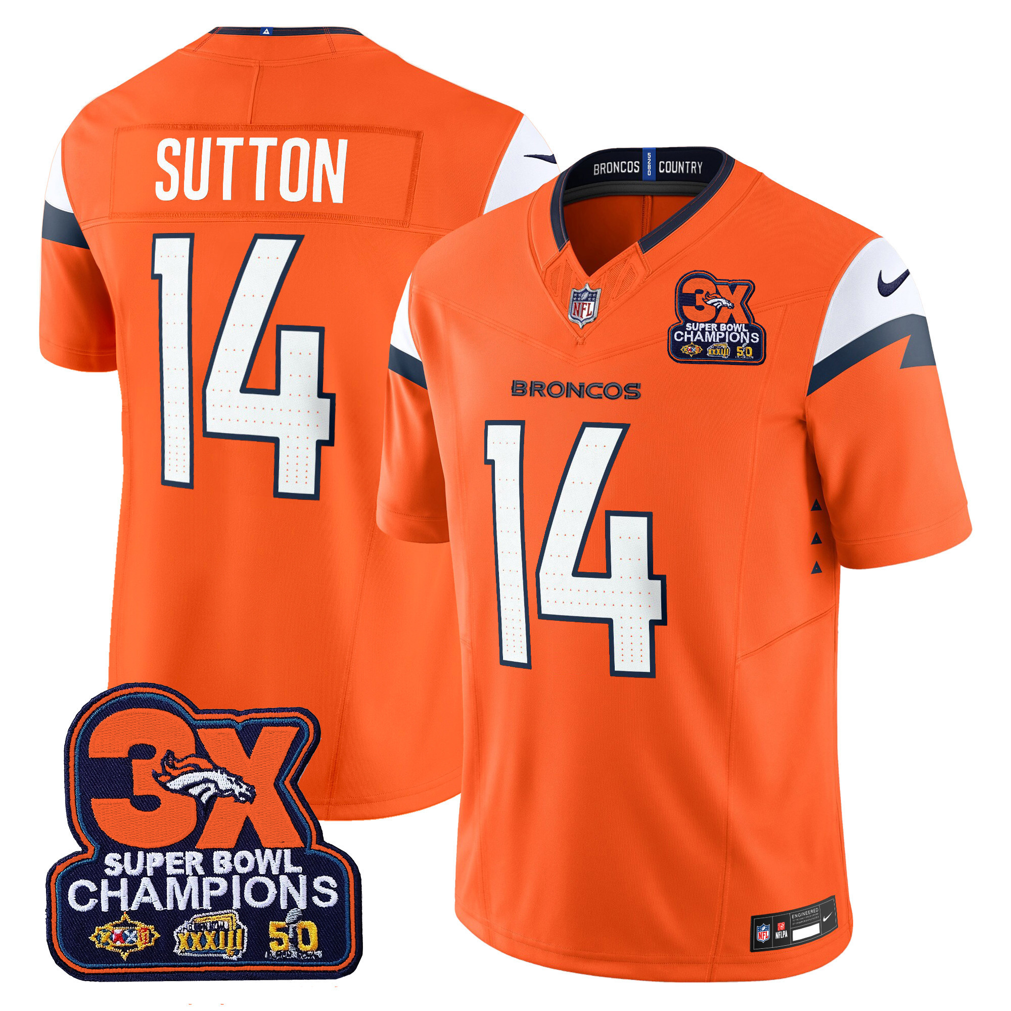 Courtland Sutton Men's Denver Broncos 3-Time Champions Patch Vapor Limited Orange Jersey - All Stitched