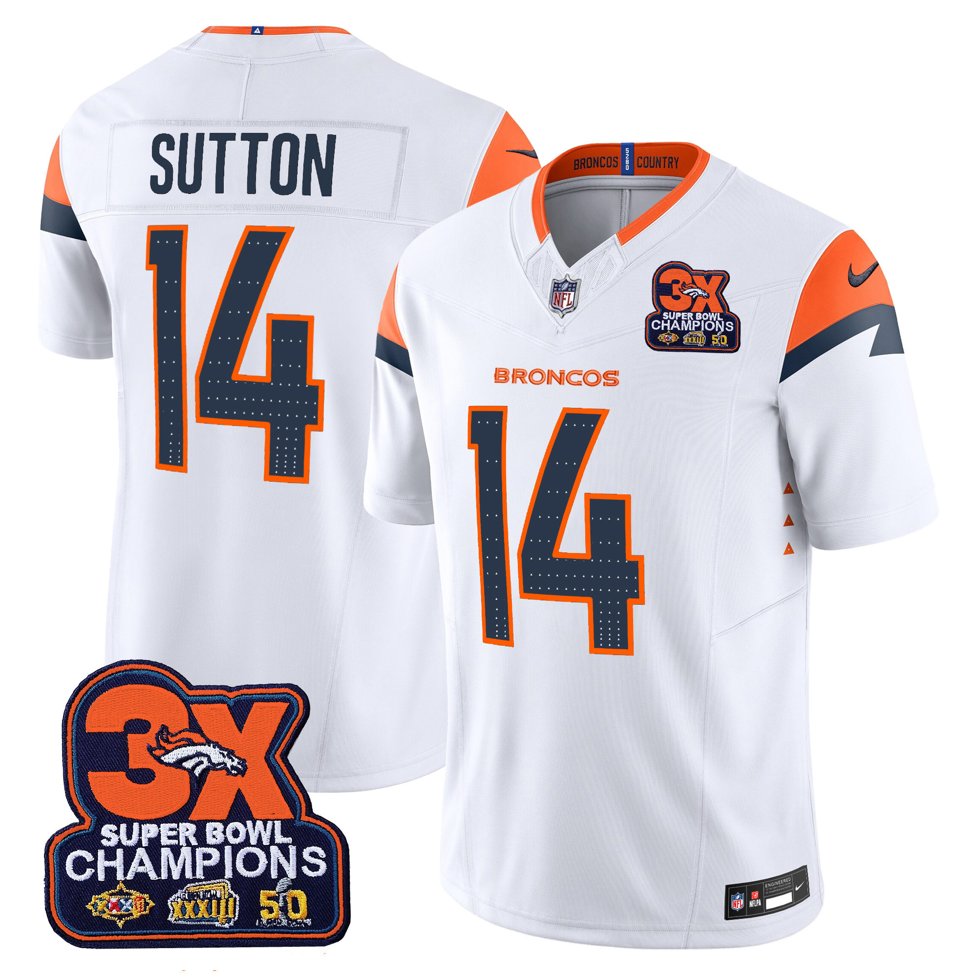 Courtland Sutton Men's Denver Broncos 3-Time Champions Patch Vapor Limited White Jersey - All Stitched
