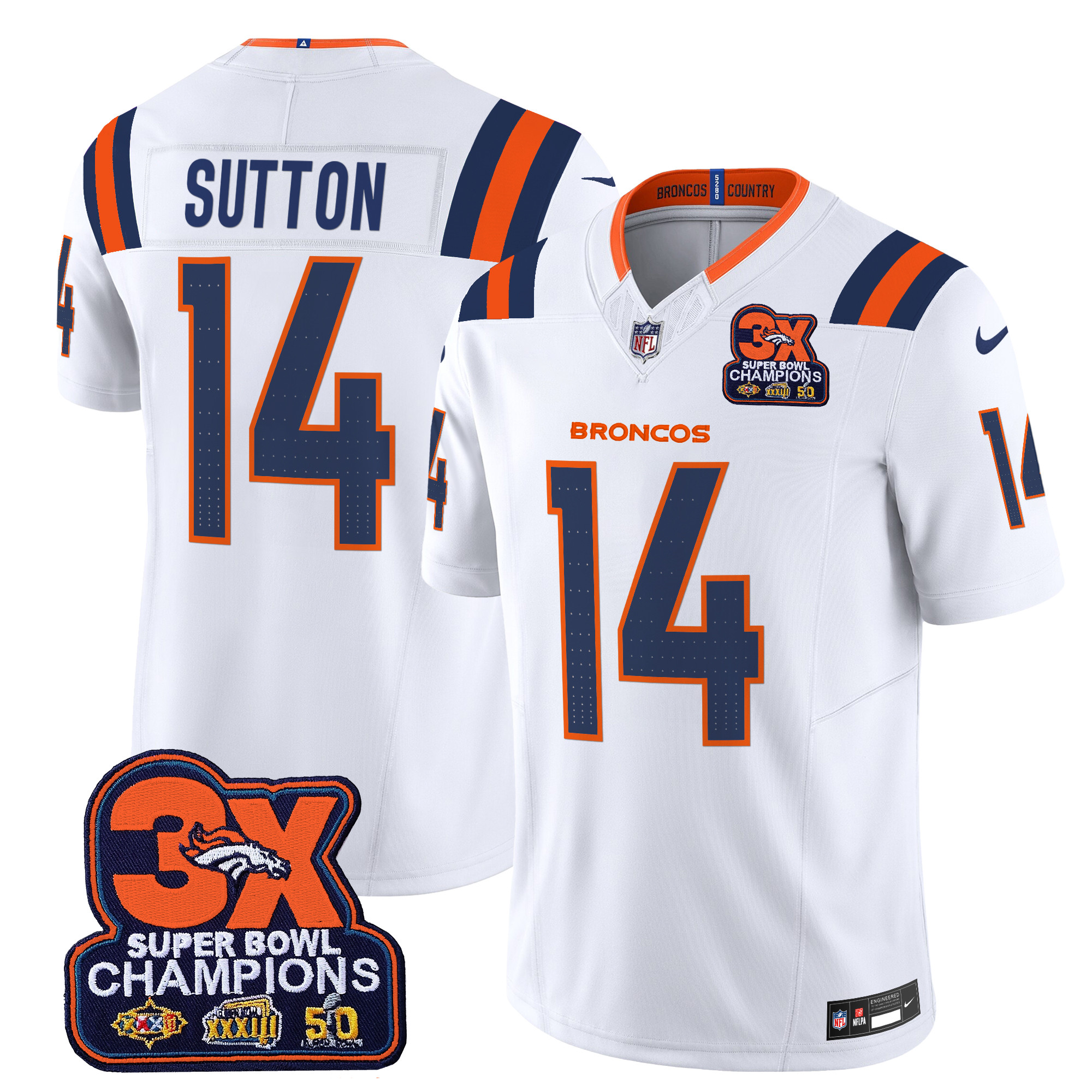 Courtland Sutton Men's Denver Broncos 3-Time Champions Patch Vapor Limited White Jersey - All Stitched