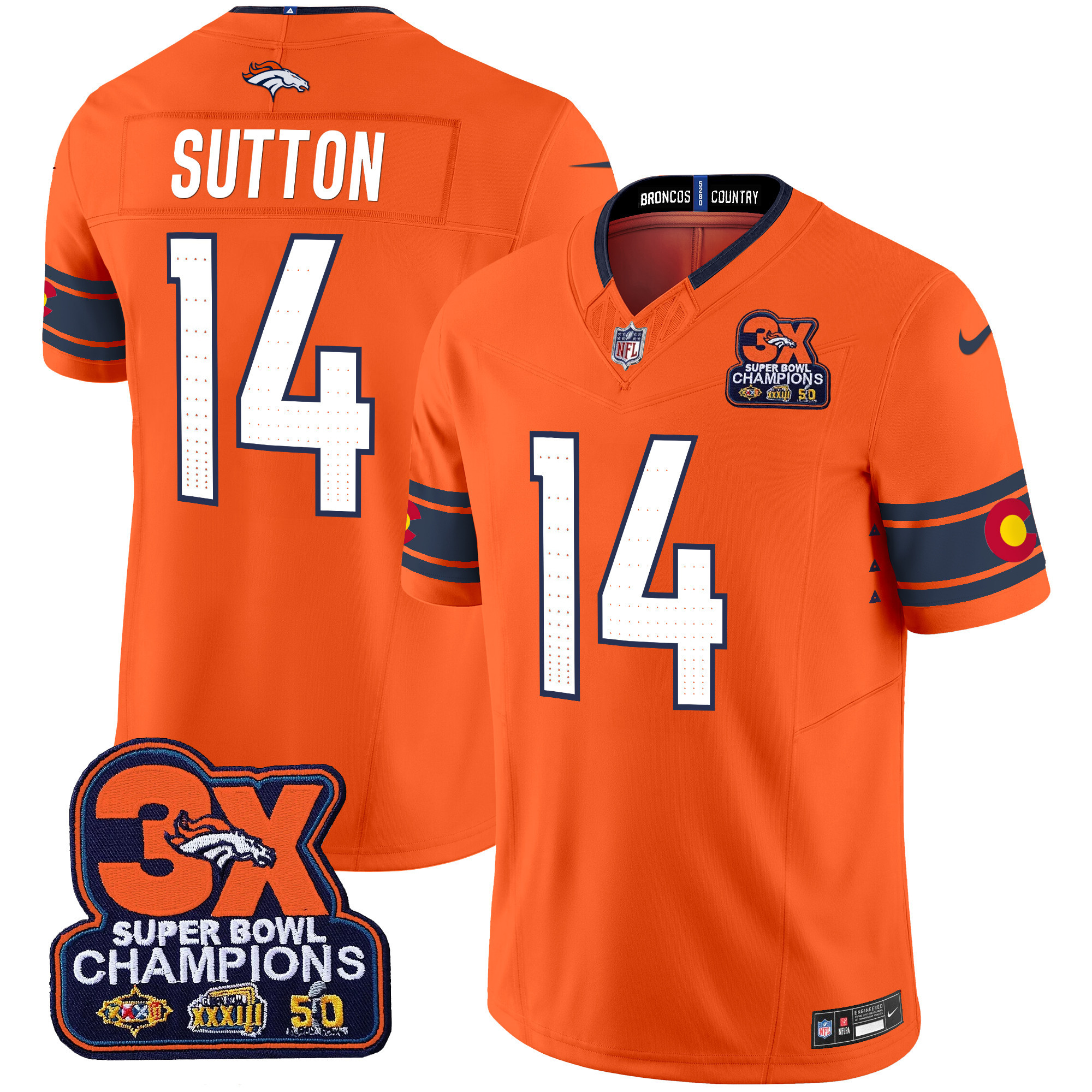 Courtland Sutton Men's Denver Broncos 3x Patch "Colorado Flag" Vapor Limited Orange Jersey - All Stitched