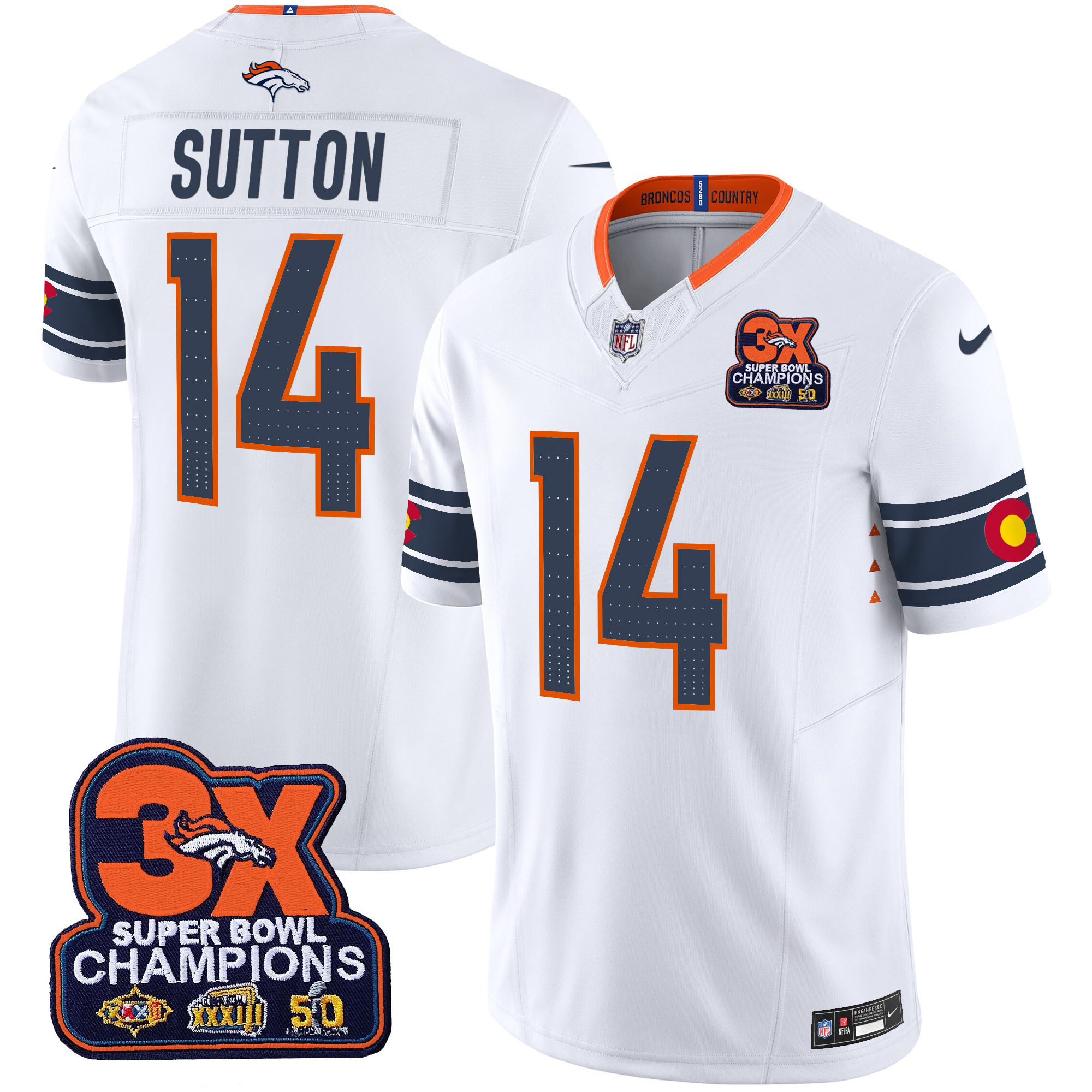 Courtland Sutton Men's Denver Broncos 3x Patch "Colorado Flag" Vapor Limited White Jersey - All Stitched
