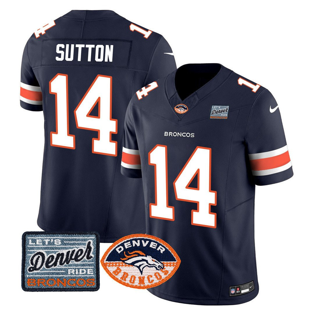 Courtland Sutton Men's Denver Broncos Logo Patch Limited Navy Jersey - All Stitched