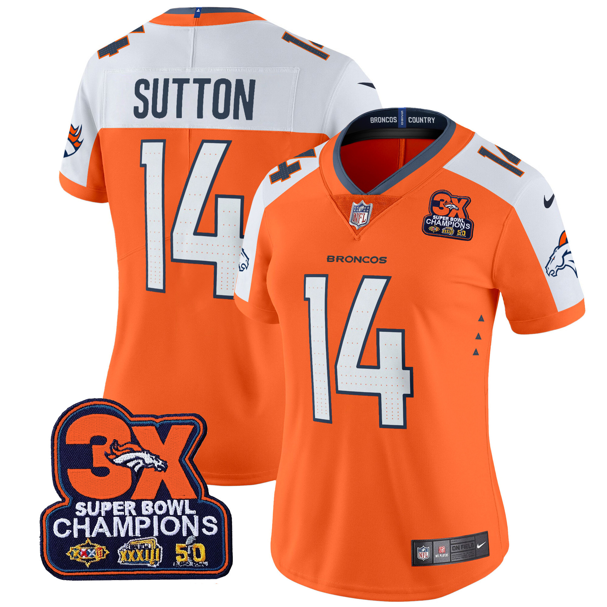 Courtland Sutton Women's Denver Broncos 3-Time Champions Patch Vapor Limited Orange Alternate Jersey - All Stitched