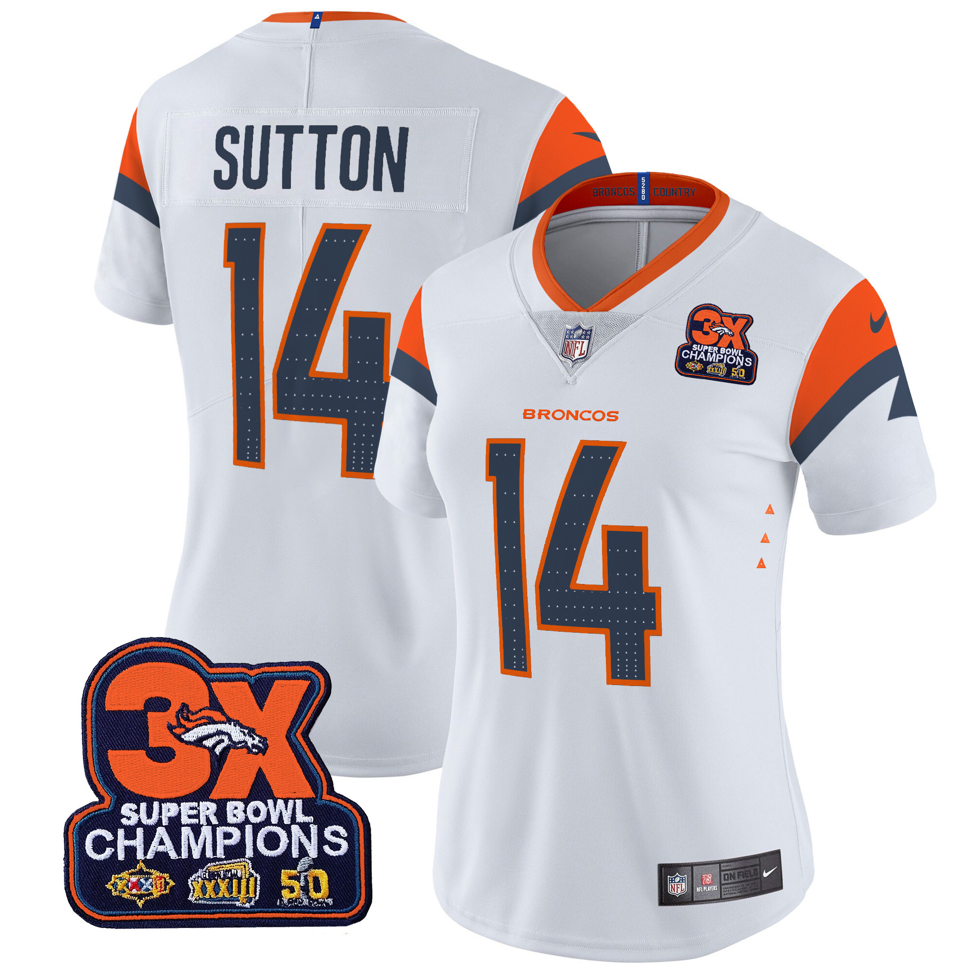 Courtland Sutton Women's Denver Broncos 3-Time Champions Patch Vapor Limited White Jersey - All Stitched