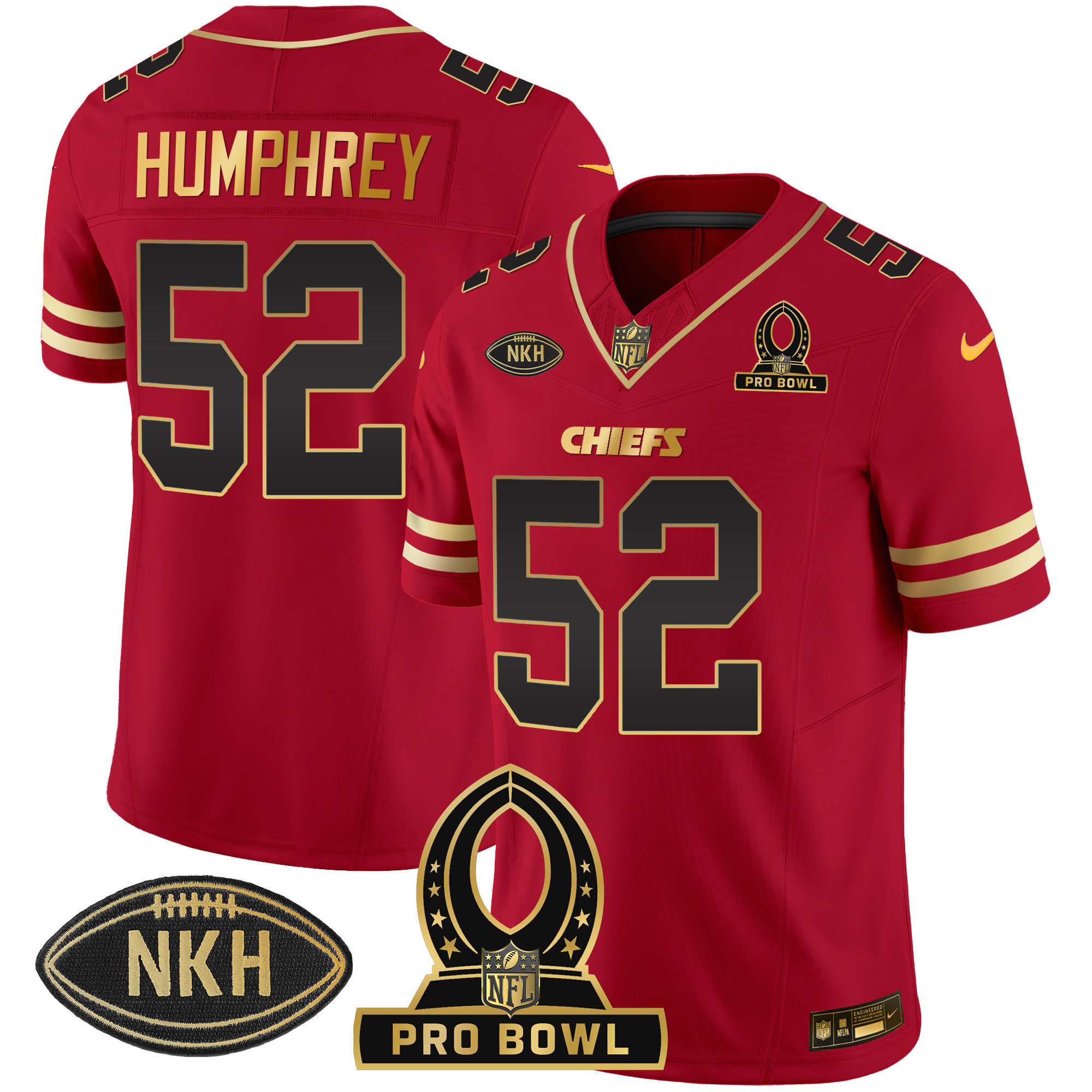Creed Humphrey Men's Kansas City Chiefs 2024 Pro Bowl Patch Vapor Black Red Jersey - All Stitched