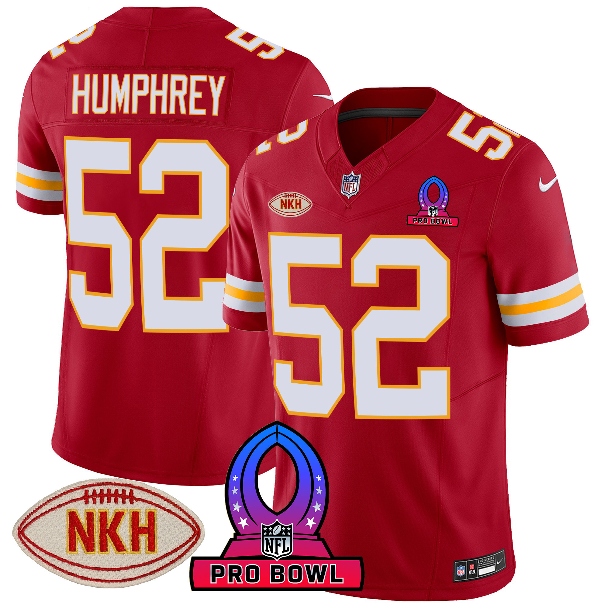 Creed Humphrey Men's Kansas City Chiefs 2024 Pro Bowl Patch Vapor Red Jersey - All Stitched