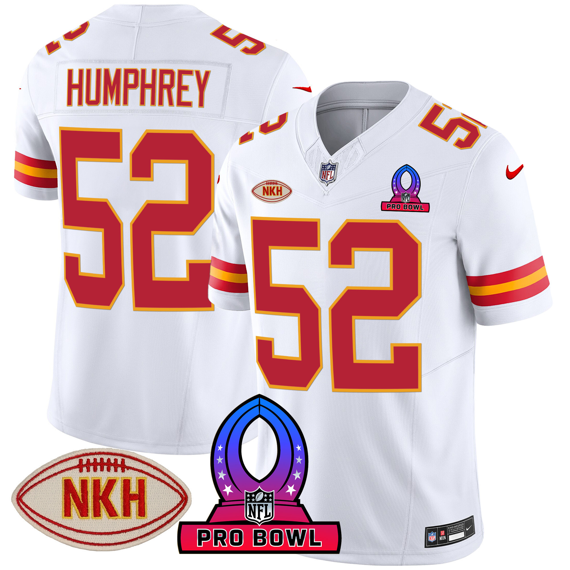 Creed Humphrey Men's Kansas City Chiefs 2024 Pro Bowl Patch Vapor White Jersey - All Stitched