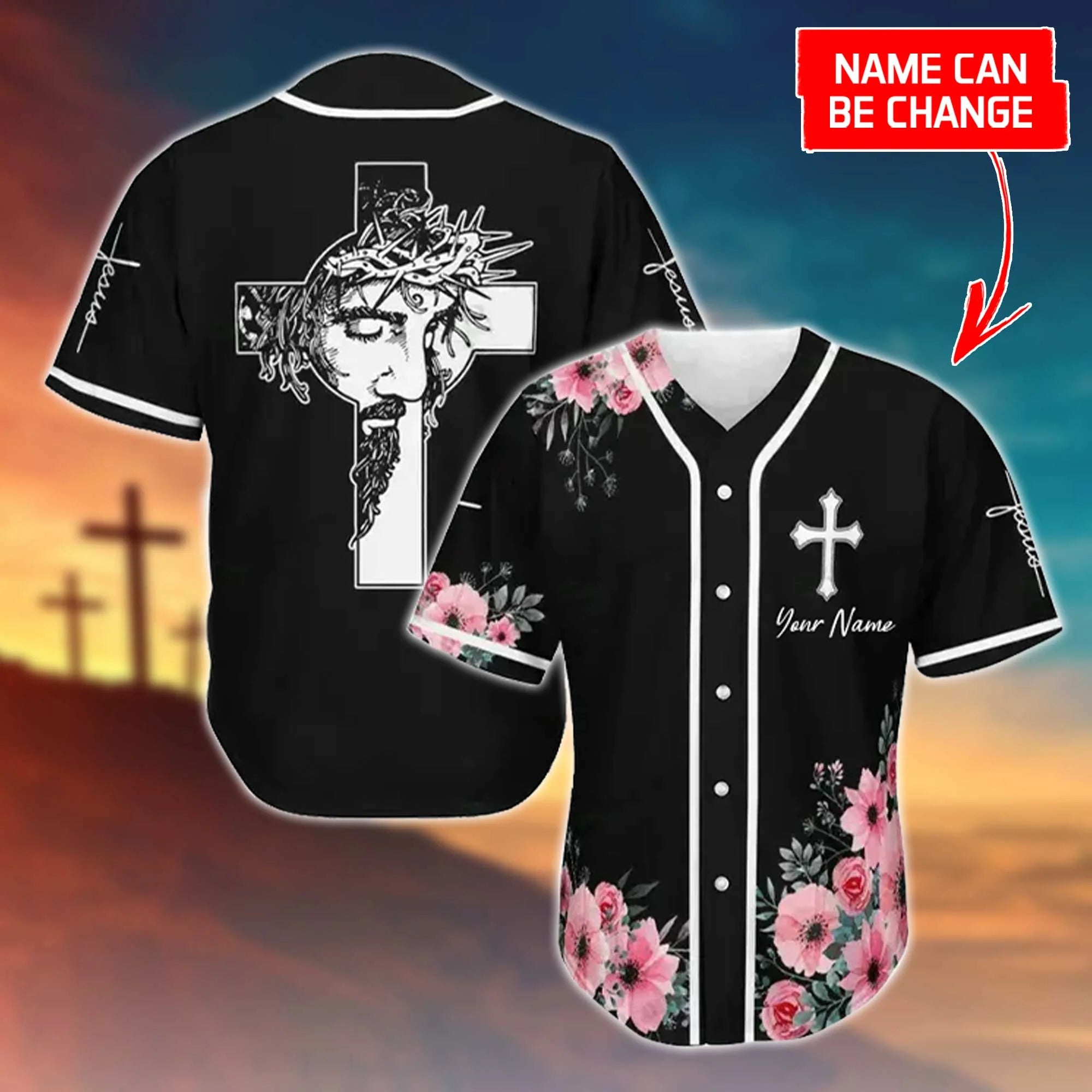 Cross, God, Flower, Faith Baseball Jersey - Custom Baseball Jersey Shirt For Men Women